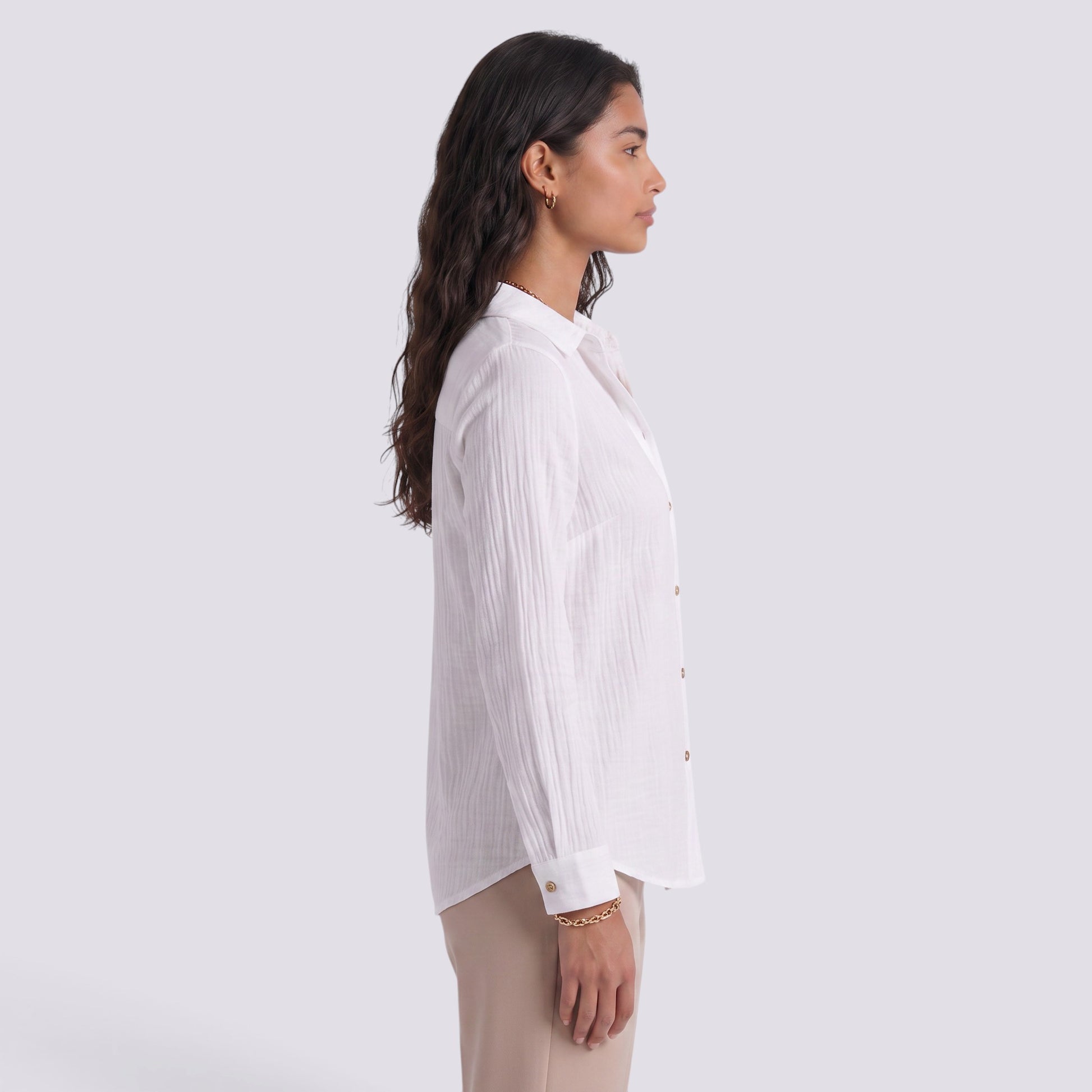 Camisa Mujer Plisada Cuello Solapa