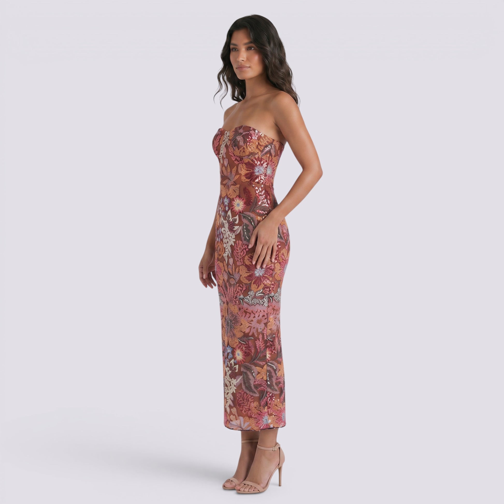 Vestido Largo Bordado Pedrería Mujer