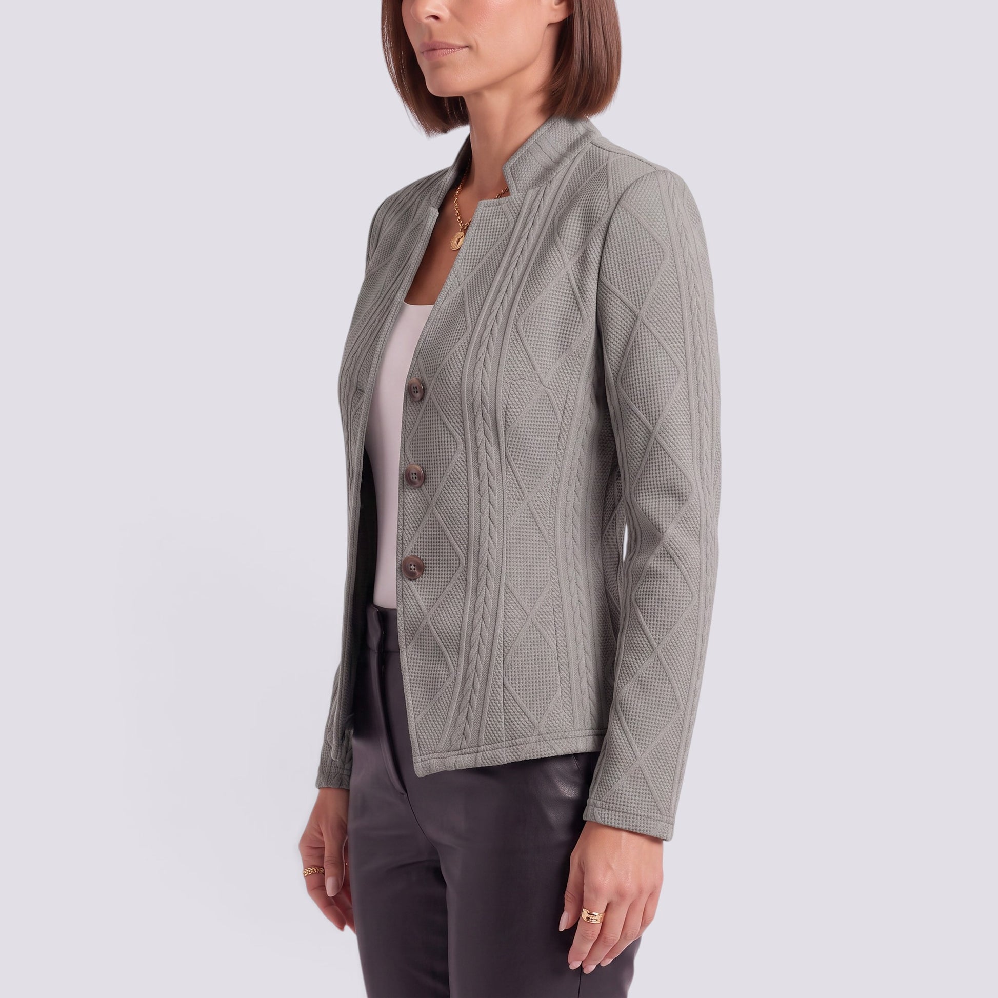 Blazer Mujer Entallado Cuello Mao Elegante Larga