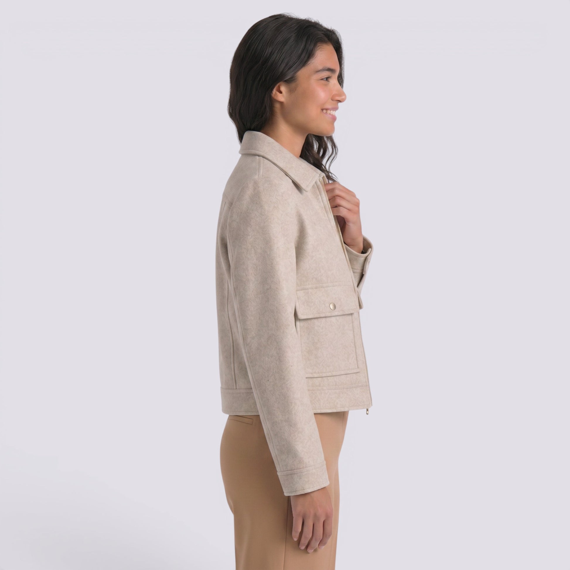 Chaqueta Mujer Corta con Cremallera Frontal