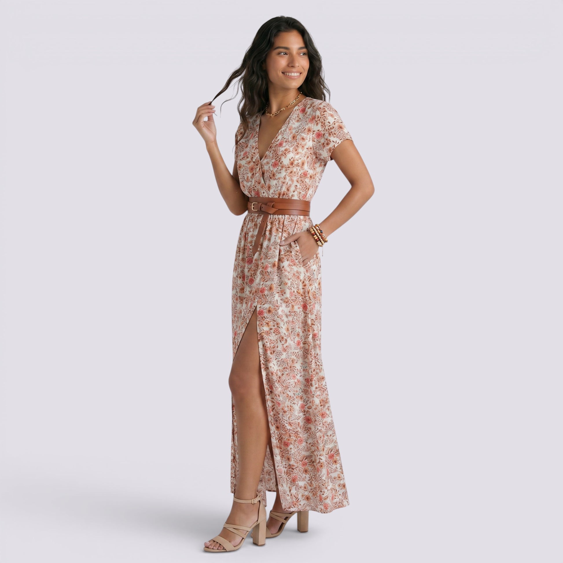 Vestido Midi Mujer Estampado Volantes Sin Mangas Verano