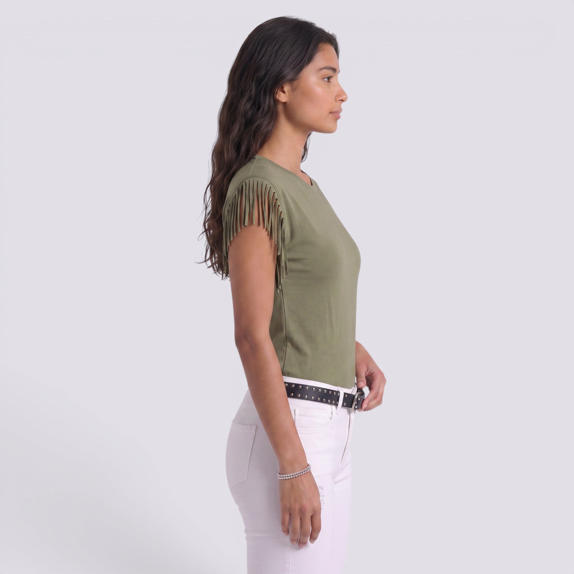 Camiseta Mujer Manga Corta Puños Borlas Camiseta con Flecos