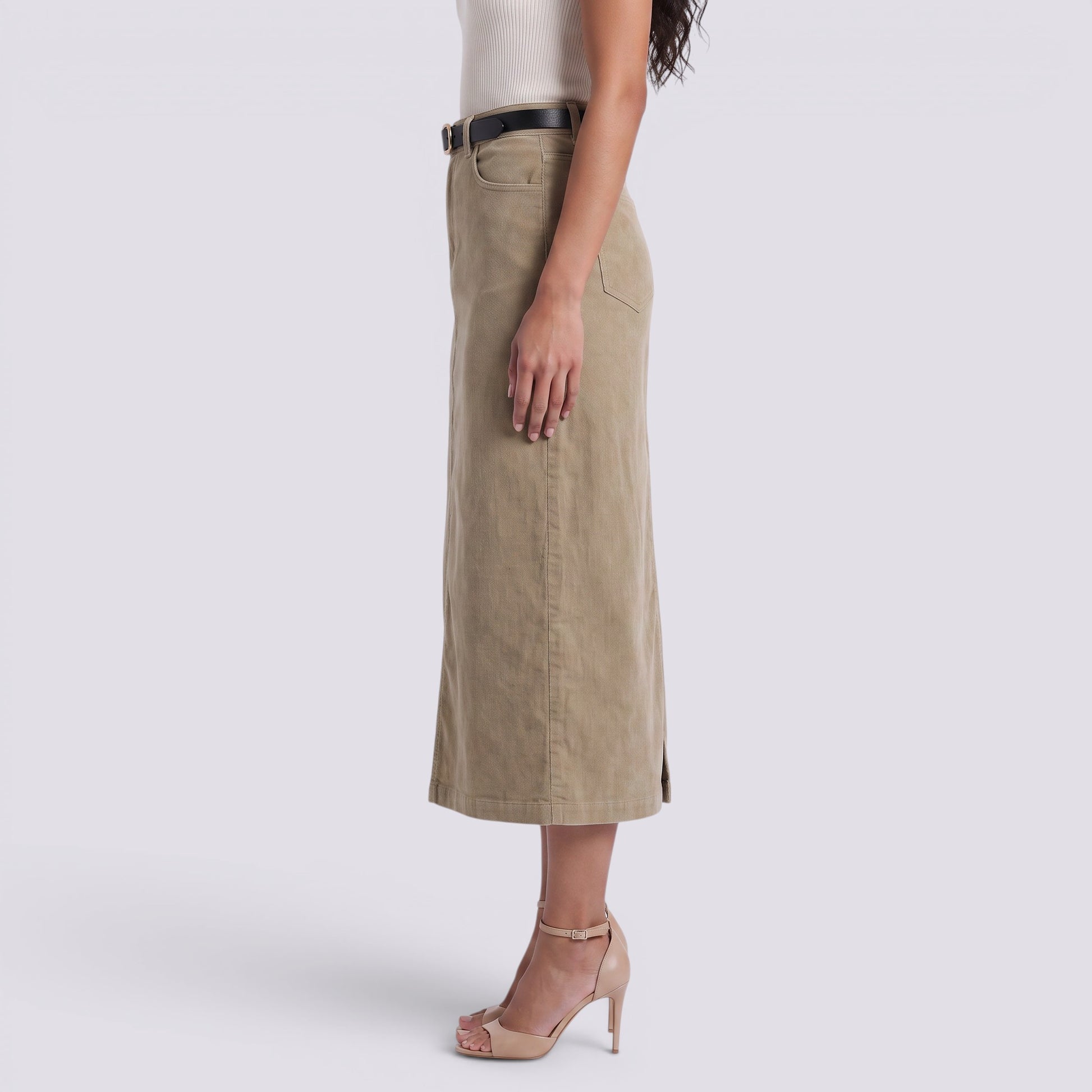 Falda Midi Mujer Cintura Alta Pana