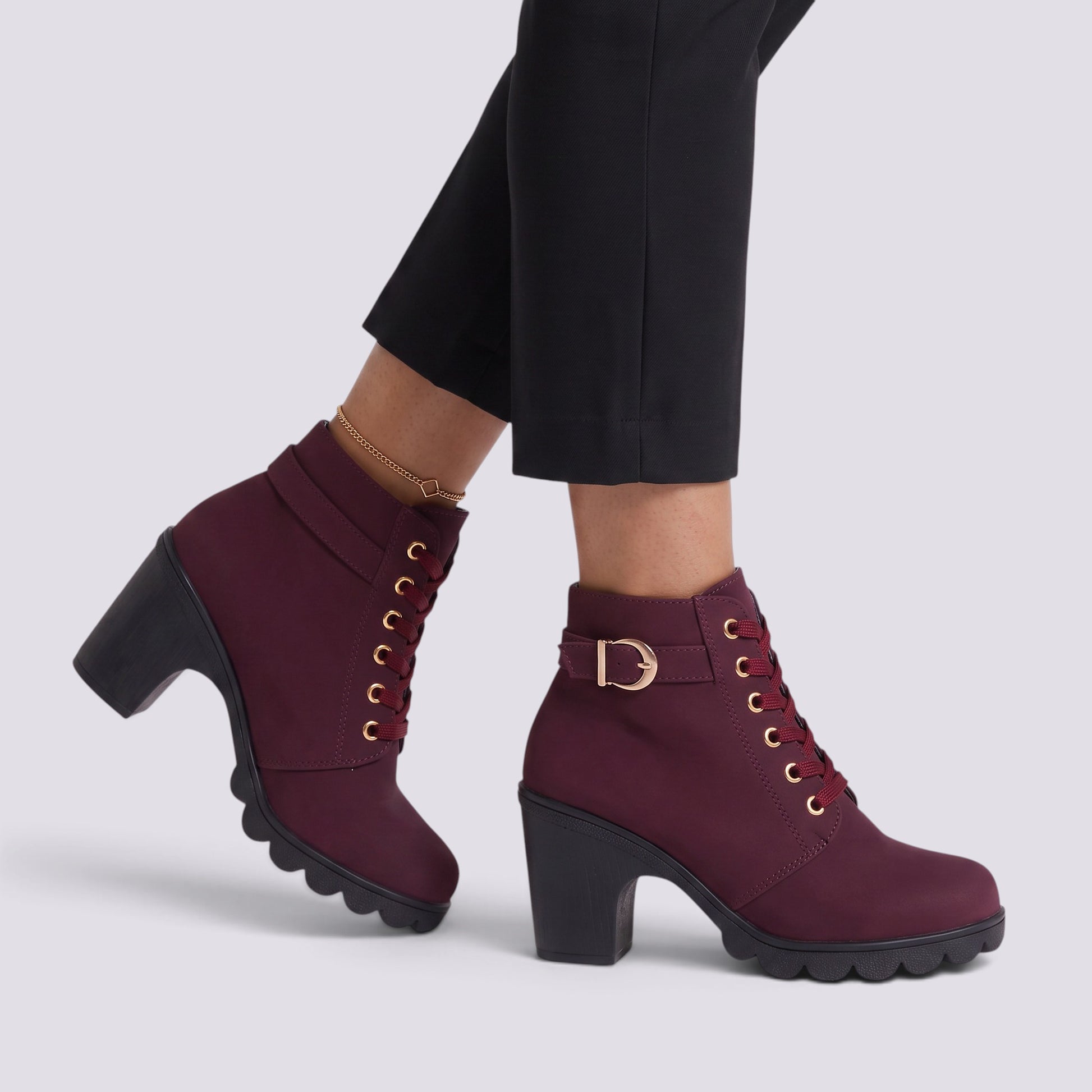 Botines Mujer Tacón con Cordones
