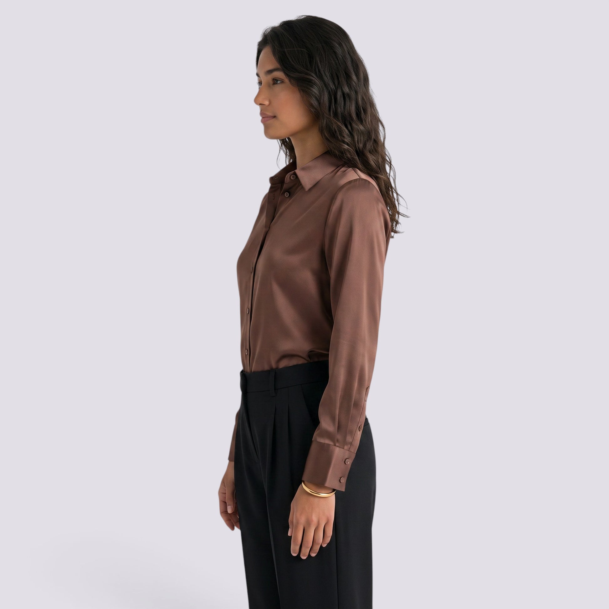 Camisa Satinada Mujer Manga Larga