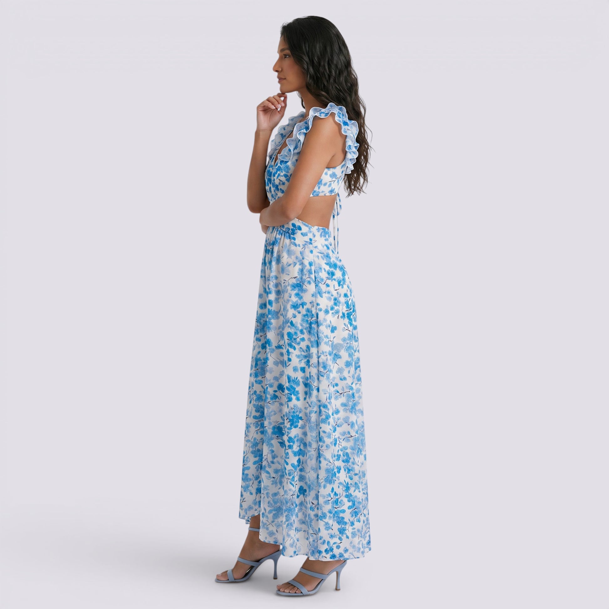Vestido Largo Floral Mujer Escote V Verano Elegante