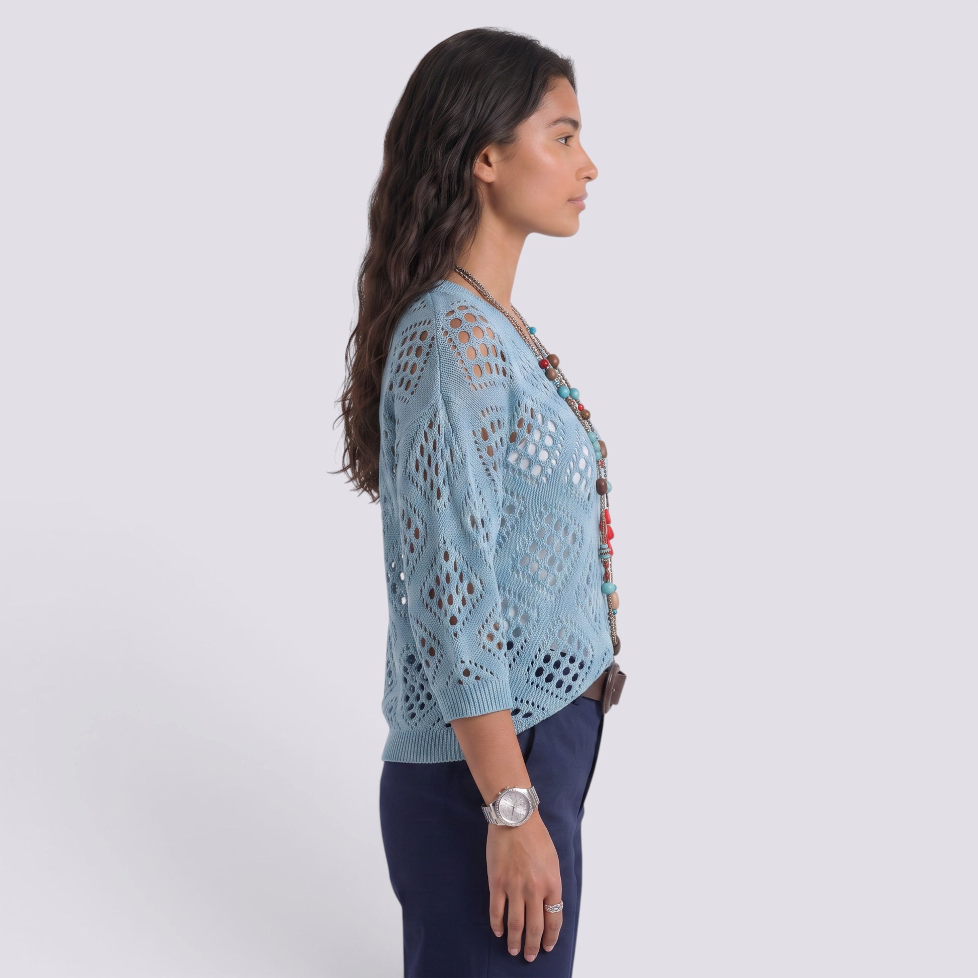 Blusa Mujer Punto Calado Manga Larga Elegante