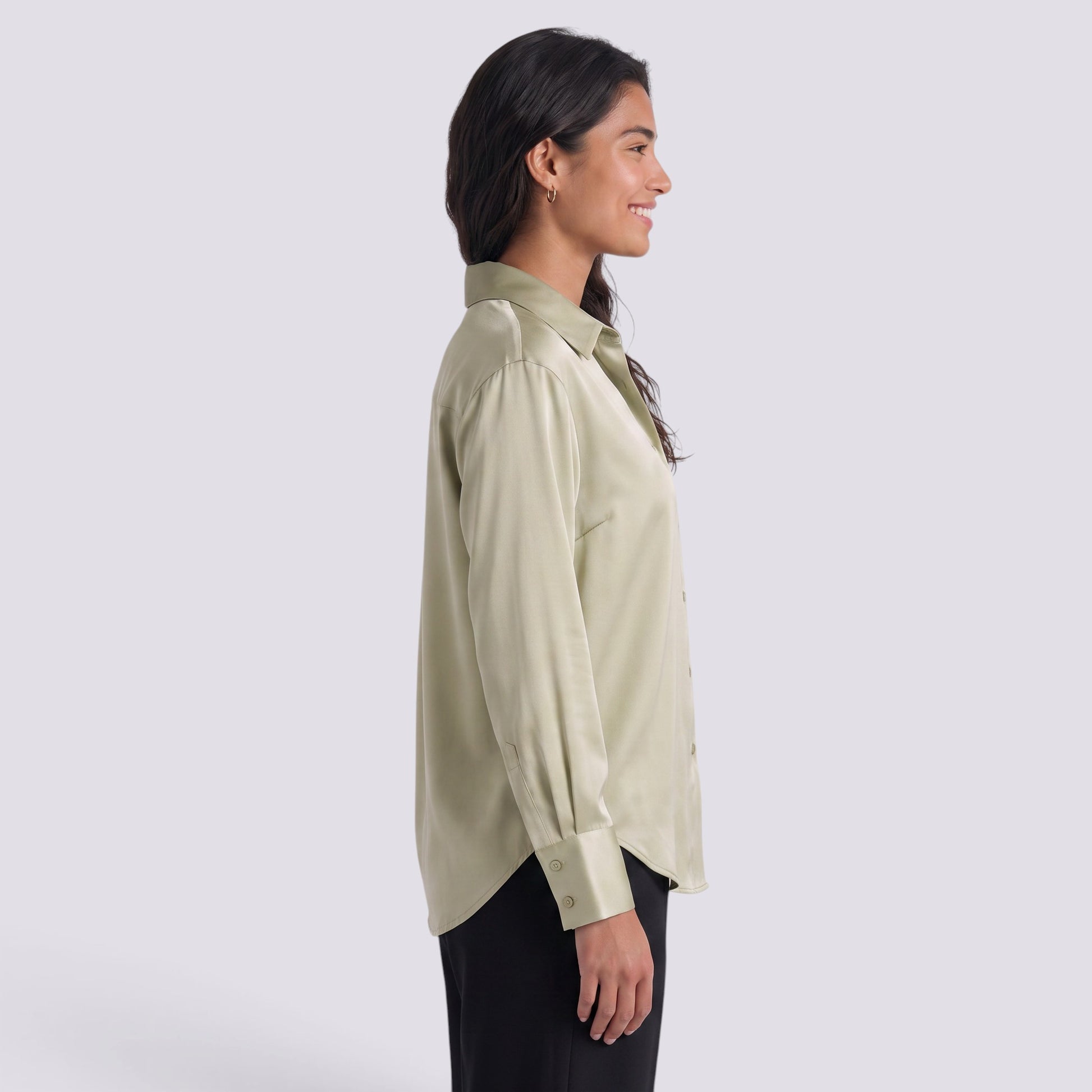 Camisa Satinada Mujer Manga Larga
