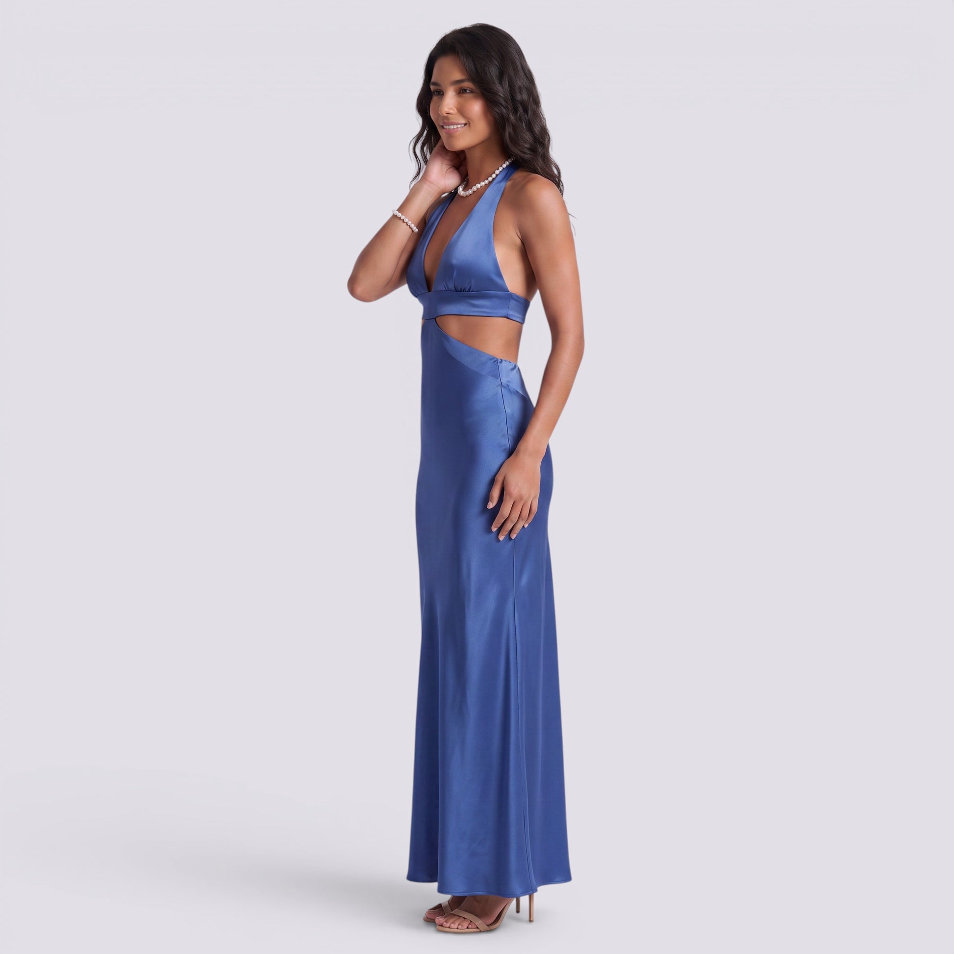 Vestido Largo Mujer Halter de Fiesta Abertura