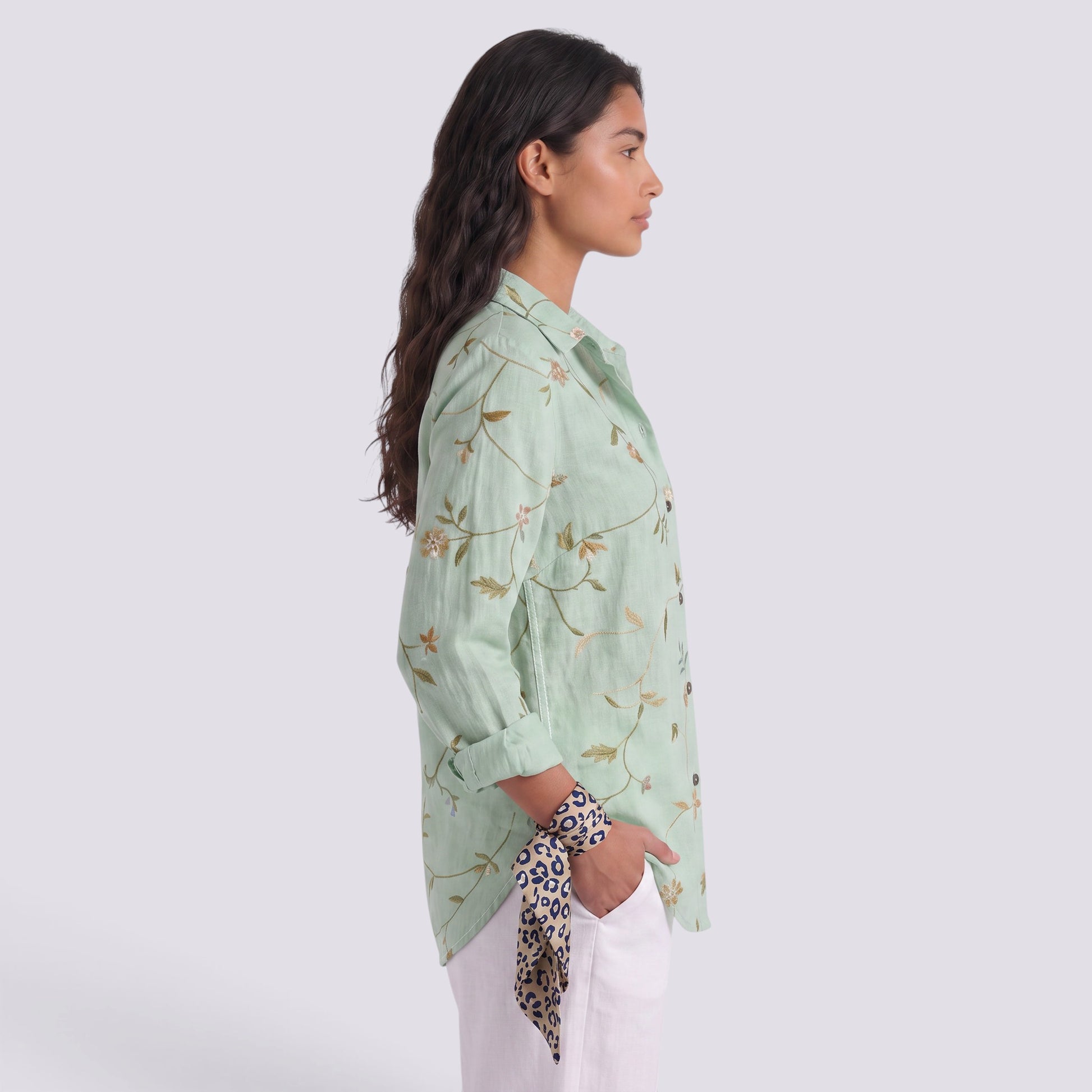 Camisa Mujer Estampado Leopardo Cuello Mao