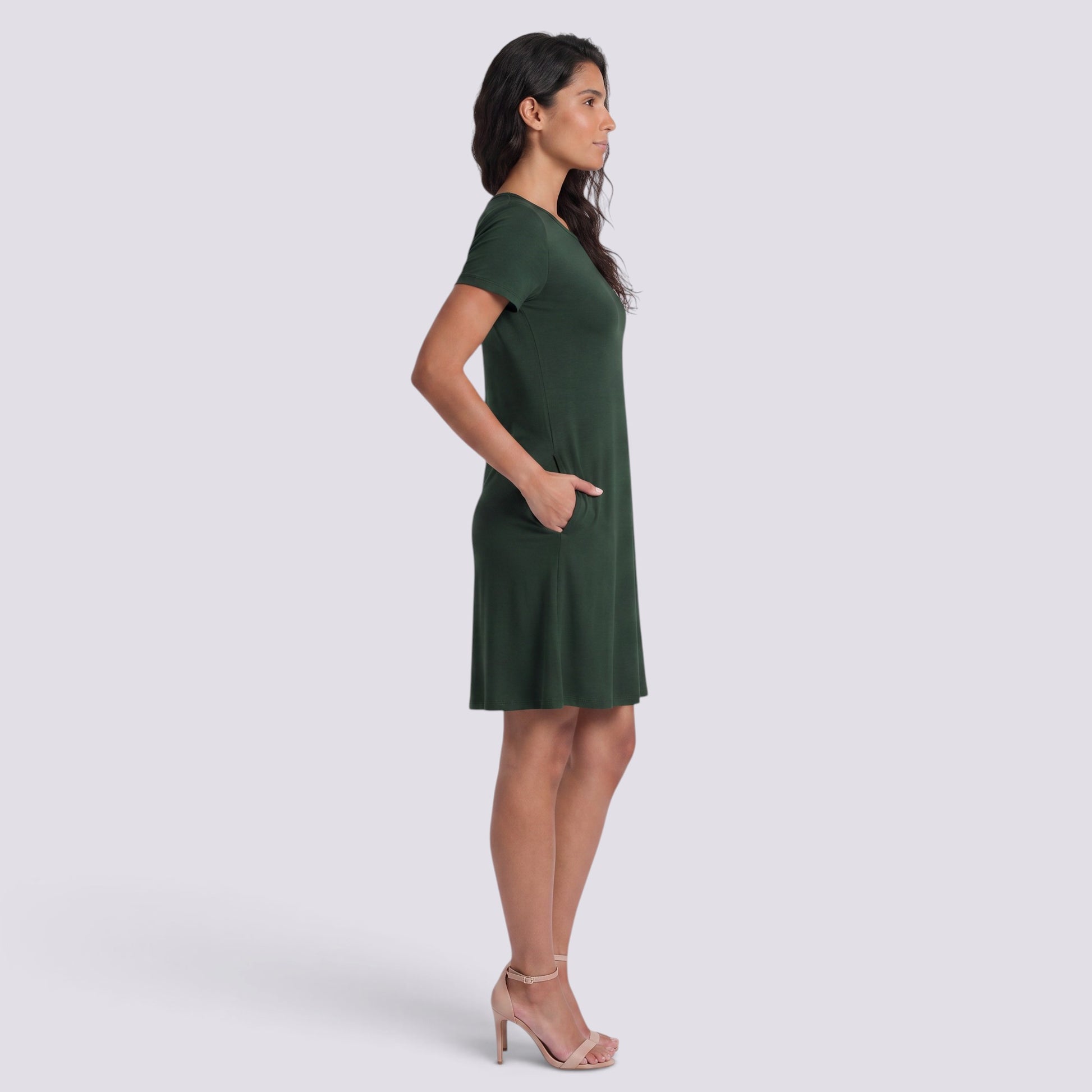 Vestido Corto Mujer Cuello Redondo Línea A