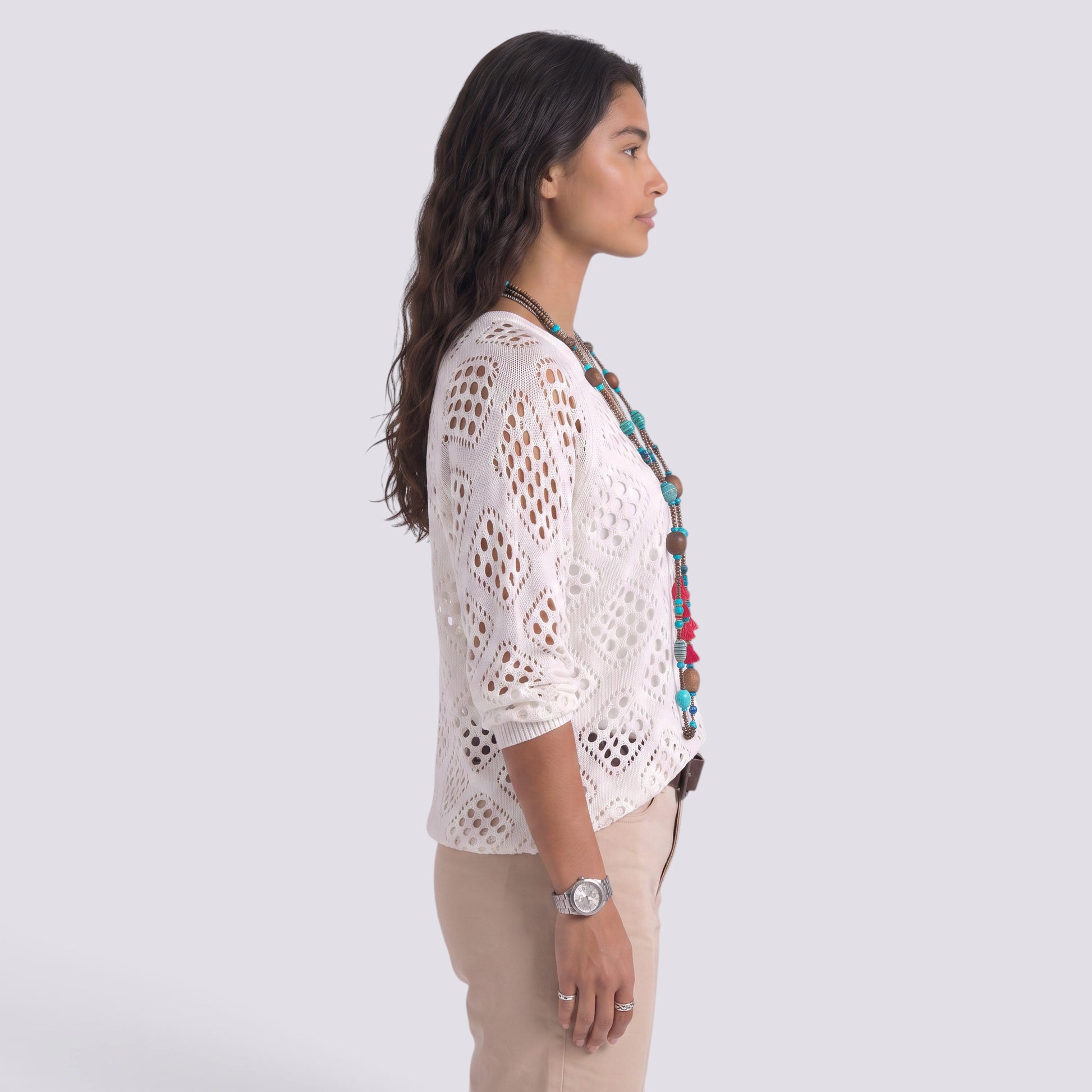 Blusa Mujer Punto Calado Manga Larga Elegante