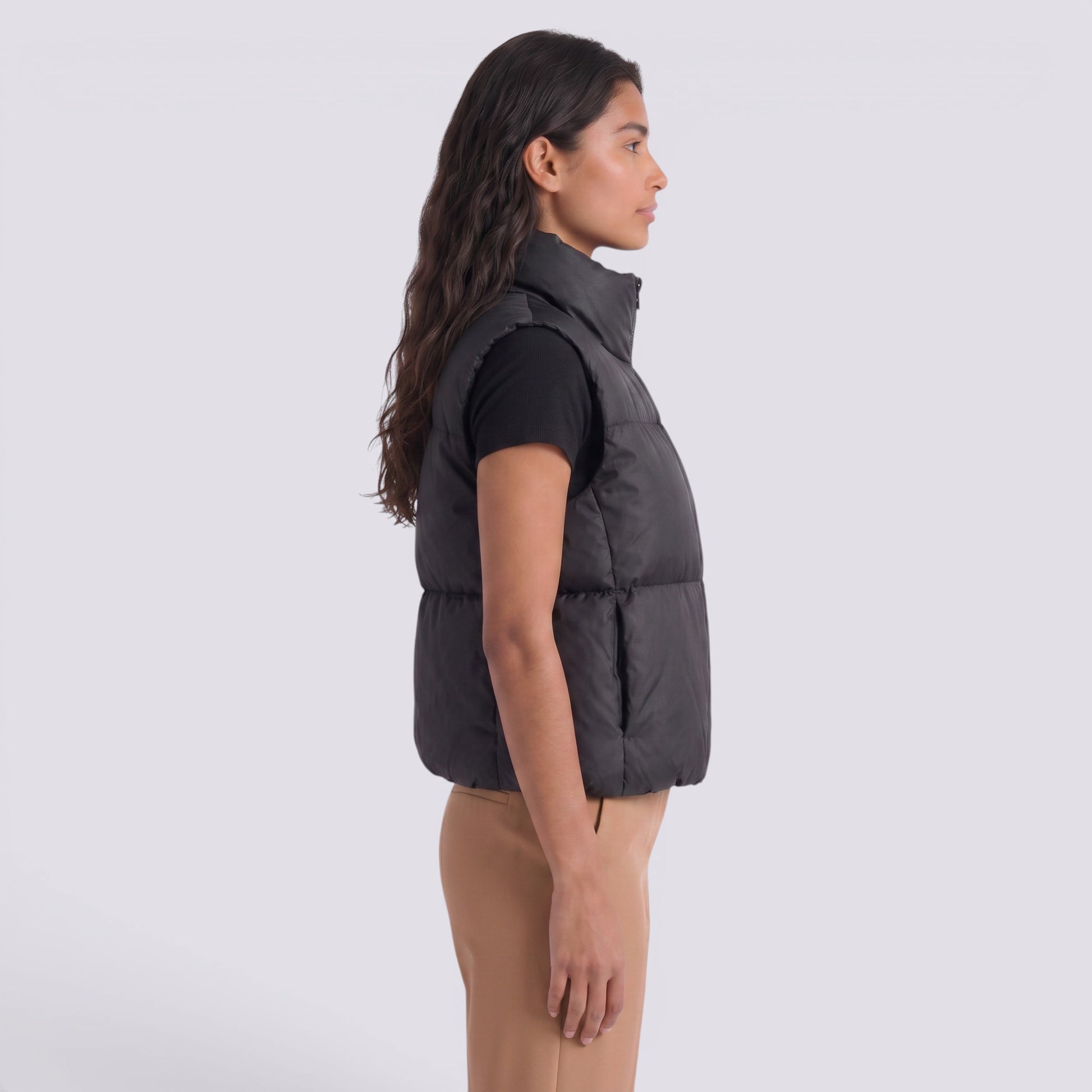 Chaleco Acolchado Corto Mujer Cuello Alto
