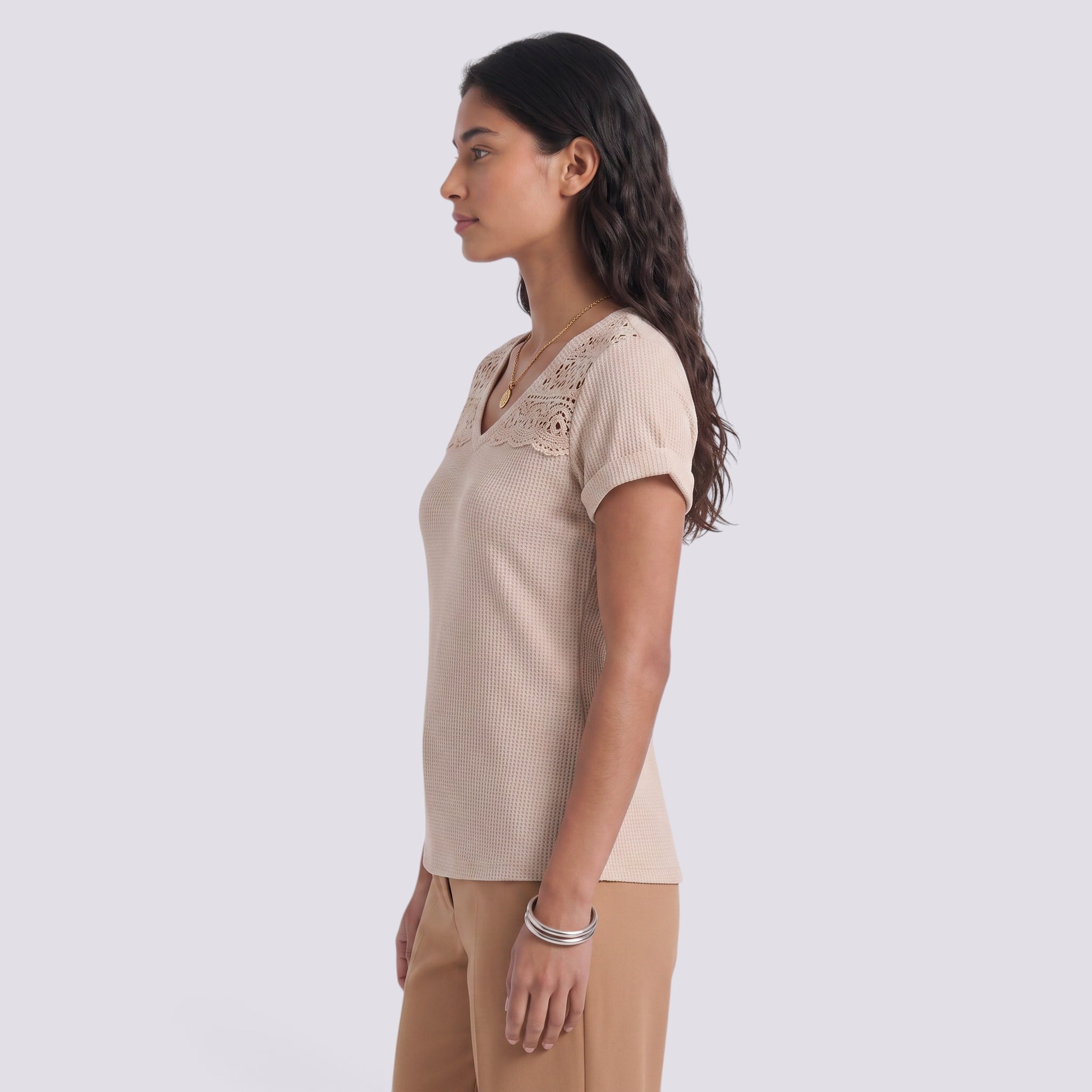 Camiseta Mujer Manga Corta con Encaje