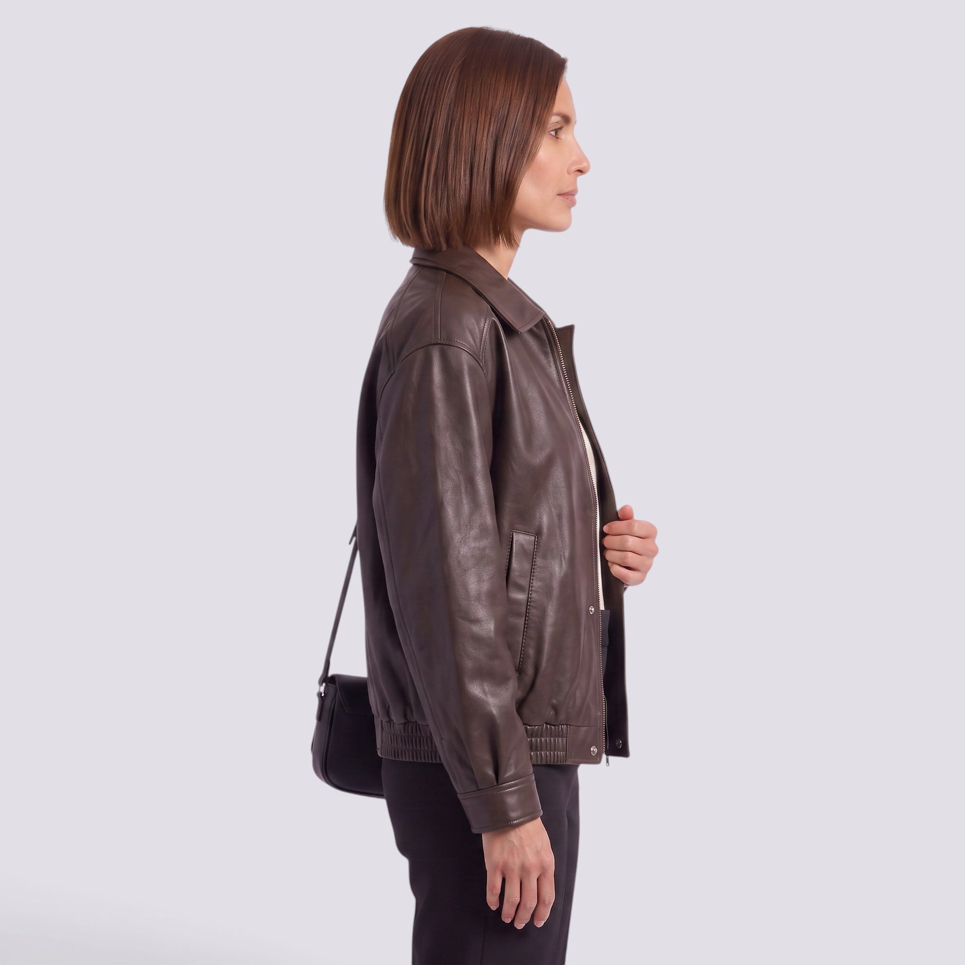 Chaqueta Mujer Oversize con Solapa Cuero Estilo Retro