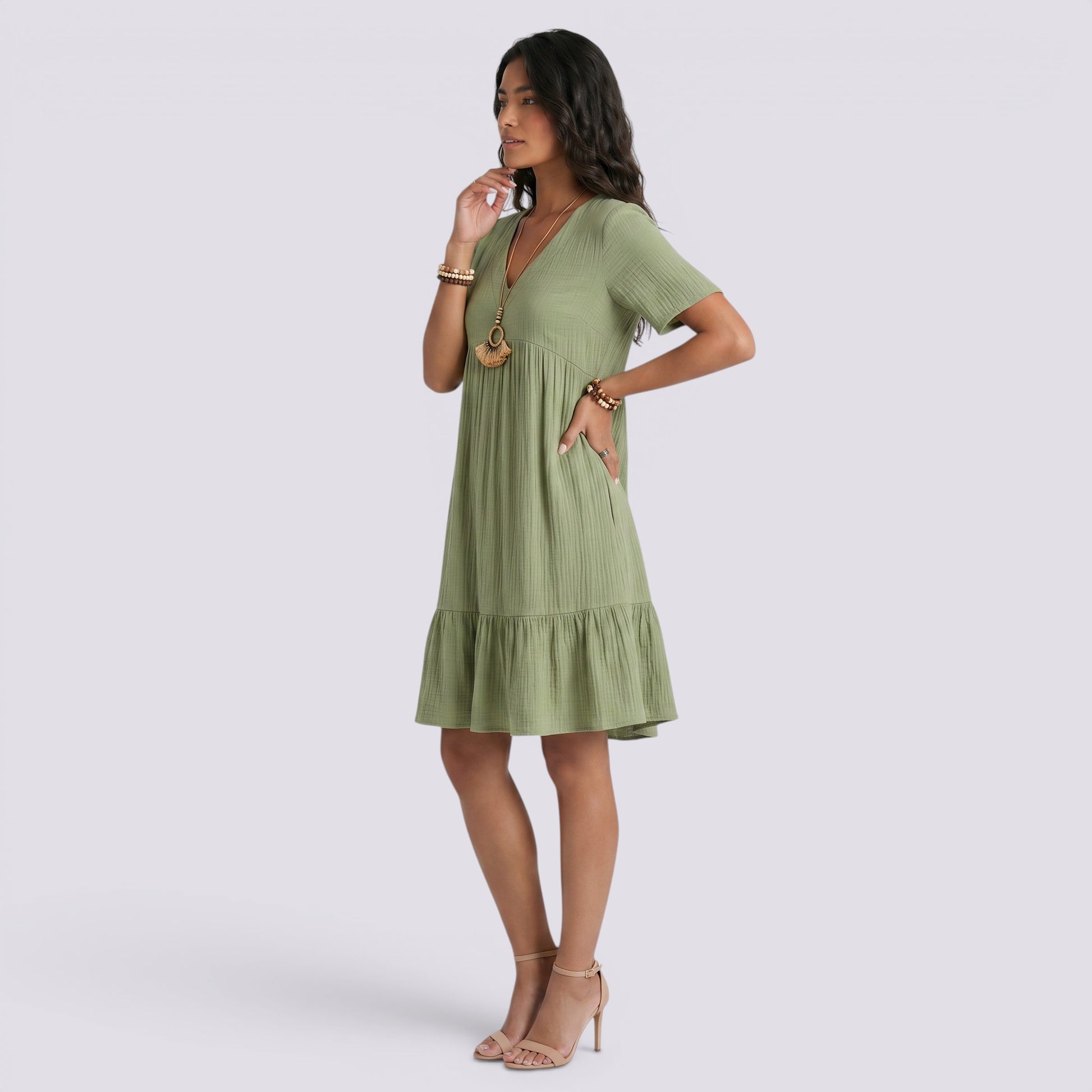 Vestido Corto Mujer Verano Cuello Pico Boho