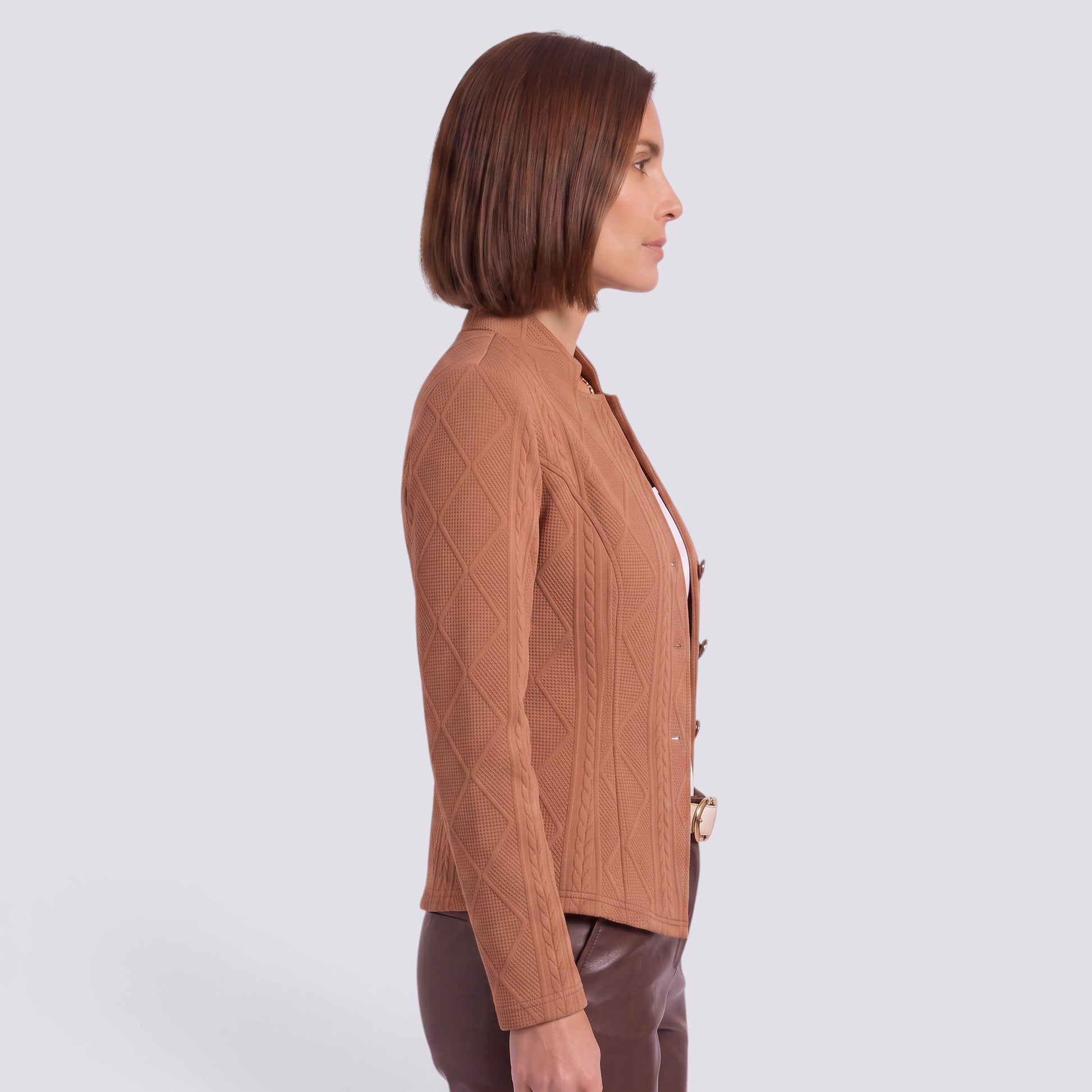 Blazer Mujer Entallado Cuello Mao Elegante Larga