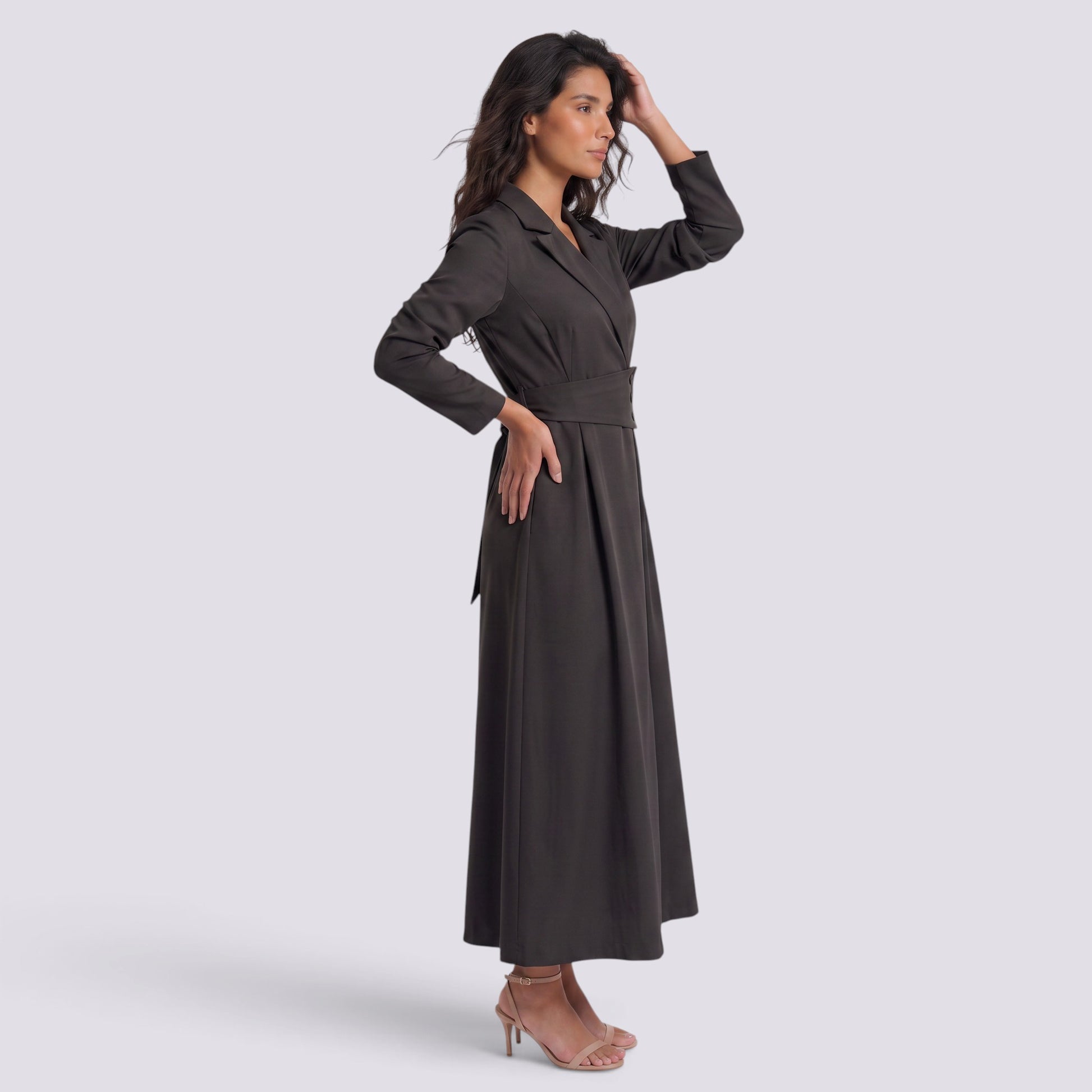 Vestido Largo Tipo Blazer para Mujer Solapa Entallado