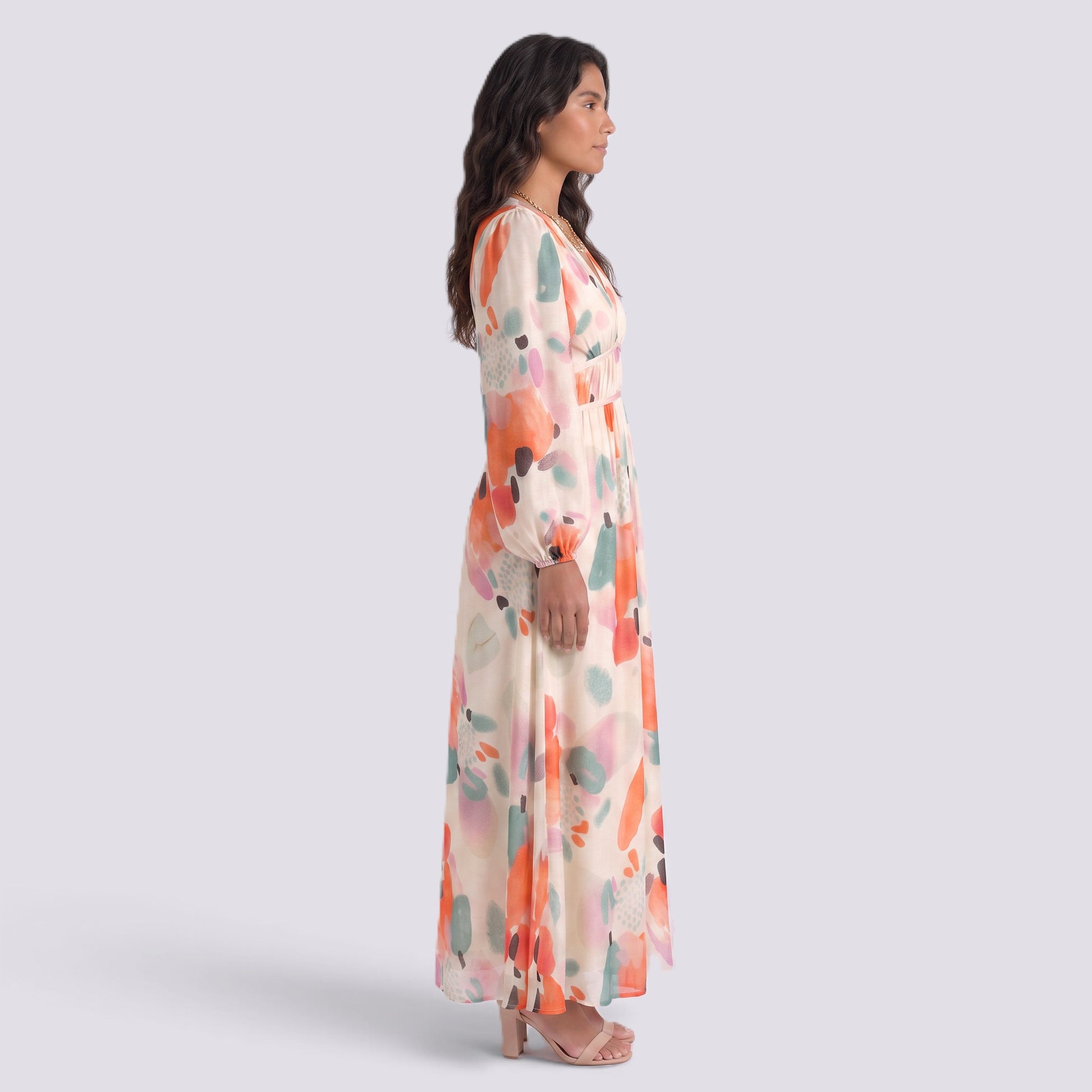 Vestido Largo Mujer Estampado Cintura Alta