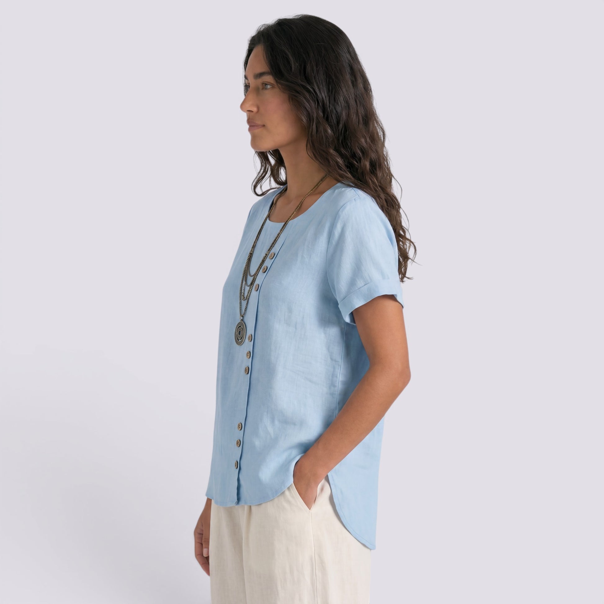 Blusa Lino Mujer Verano Corta