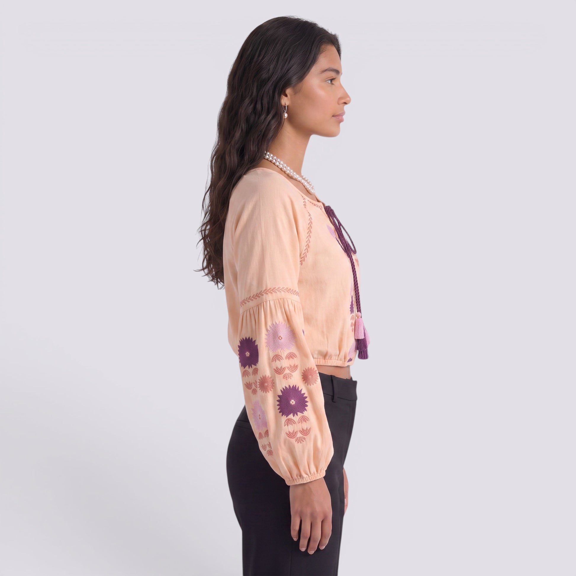 Camisa Bordada Mujer Manga Larga Boho Estilo