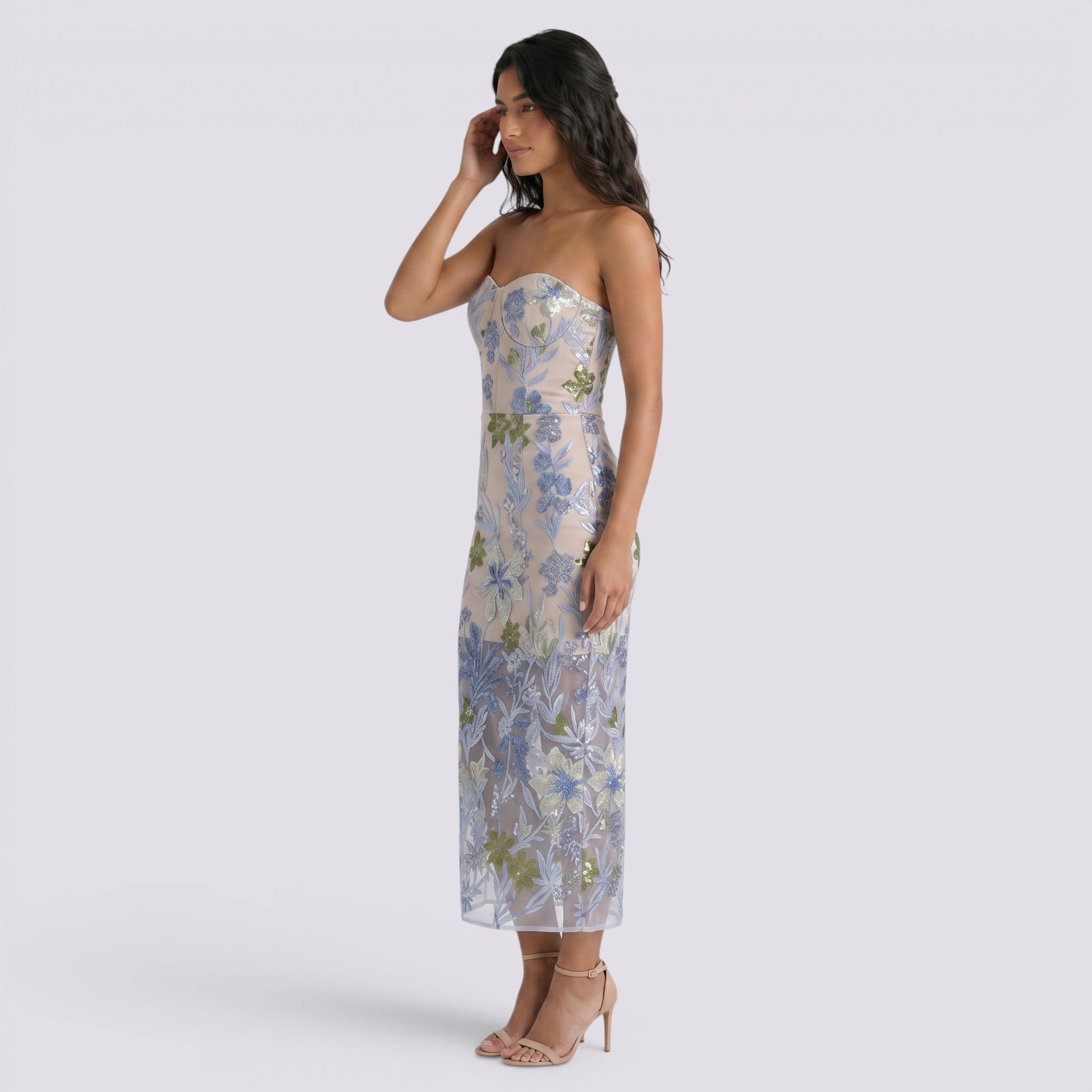 Vestido Largo Bordado Pedrería Mujer
