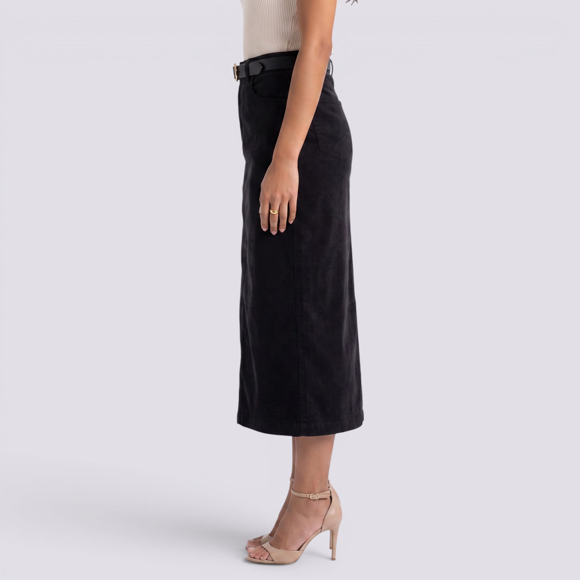 Falda Midi Mujer Cintura Alta Pana