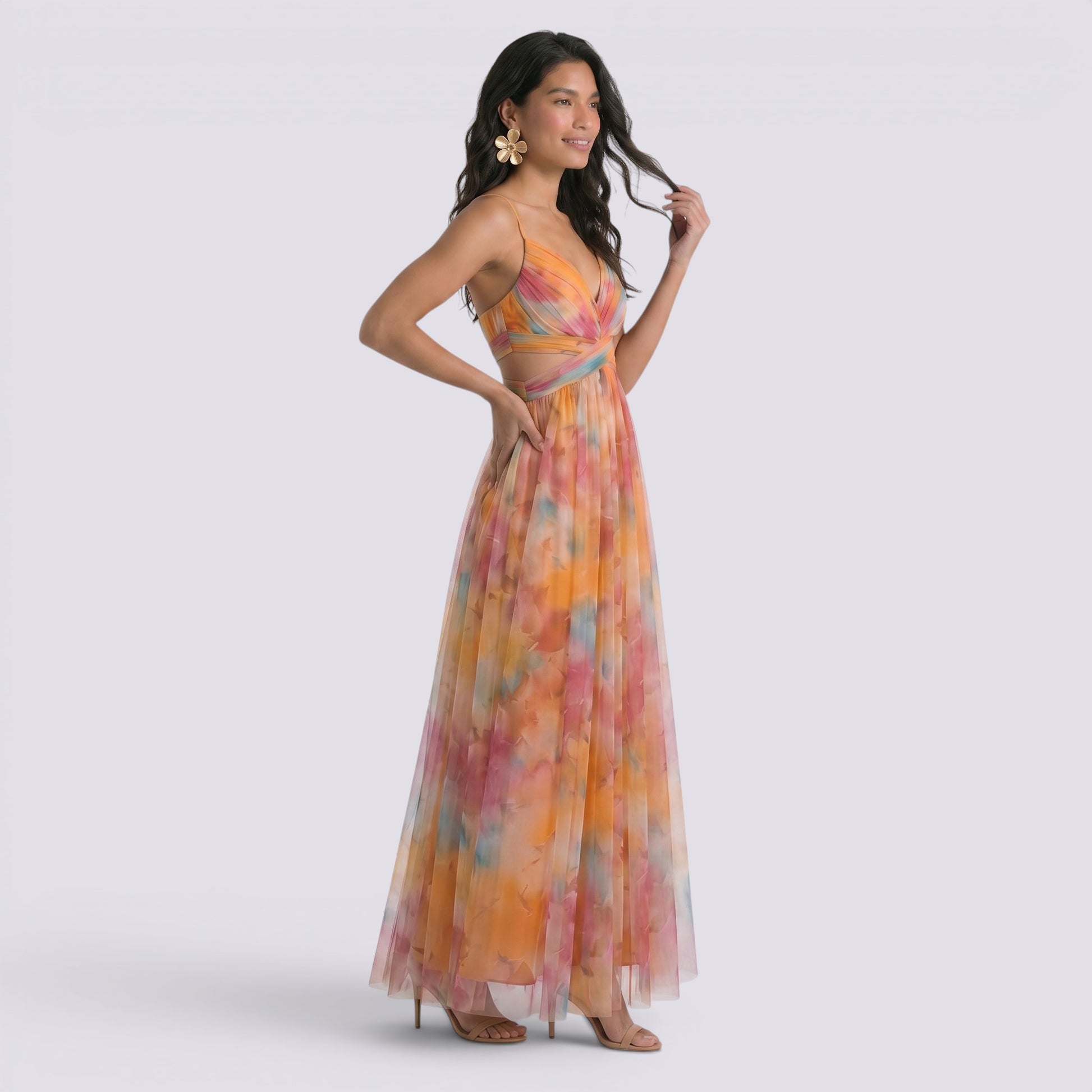 Vestido Largo Mujer Estampado Halter Elegante Fiesta