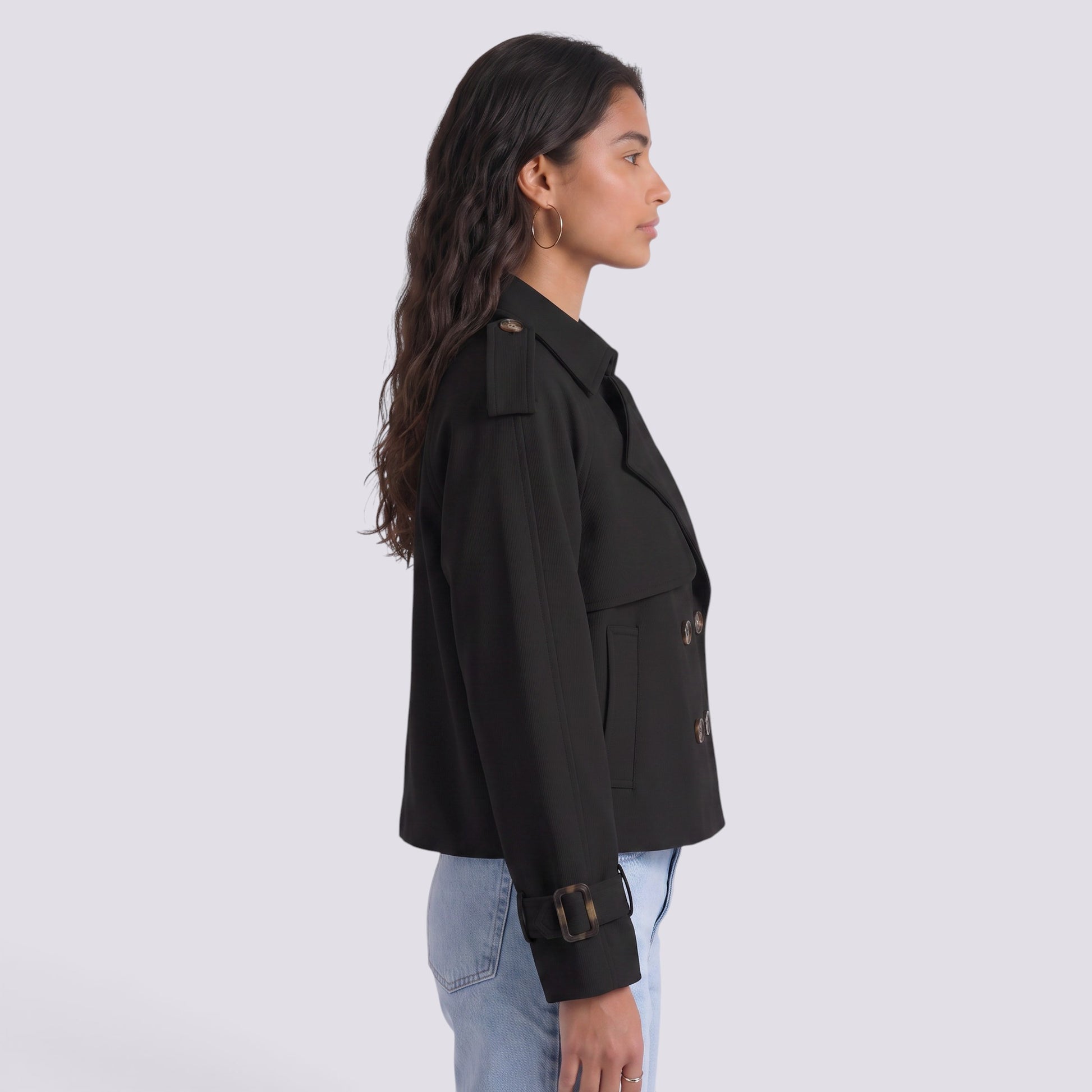 Chaqueta Mujer Estilo Gabardina Corta Doble Botonadura