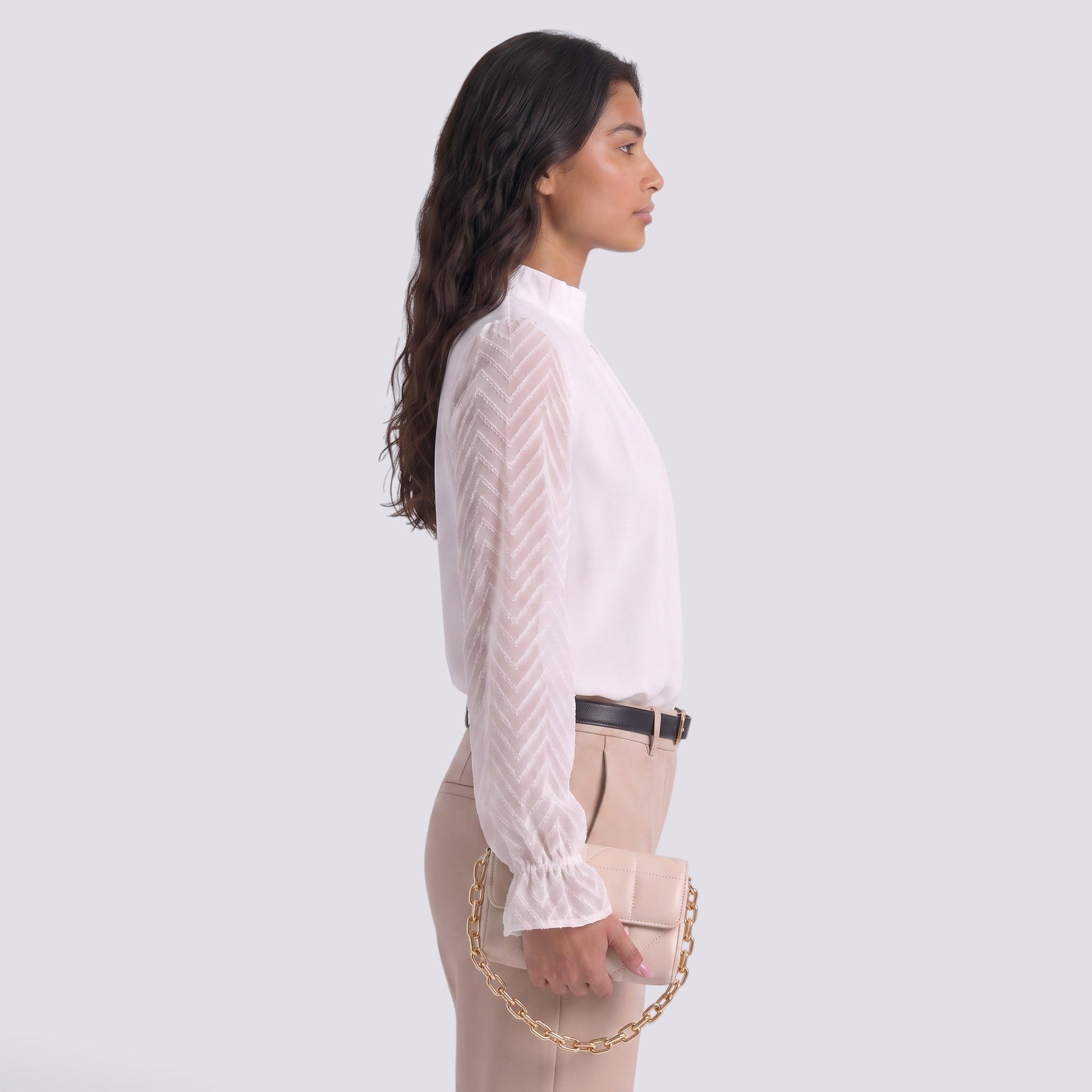 Blusa Mujer Cuello Alto Manga Larga Ondulada