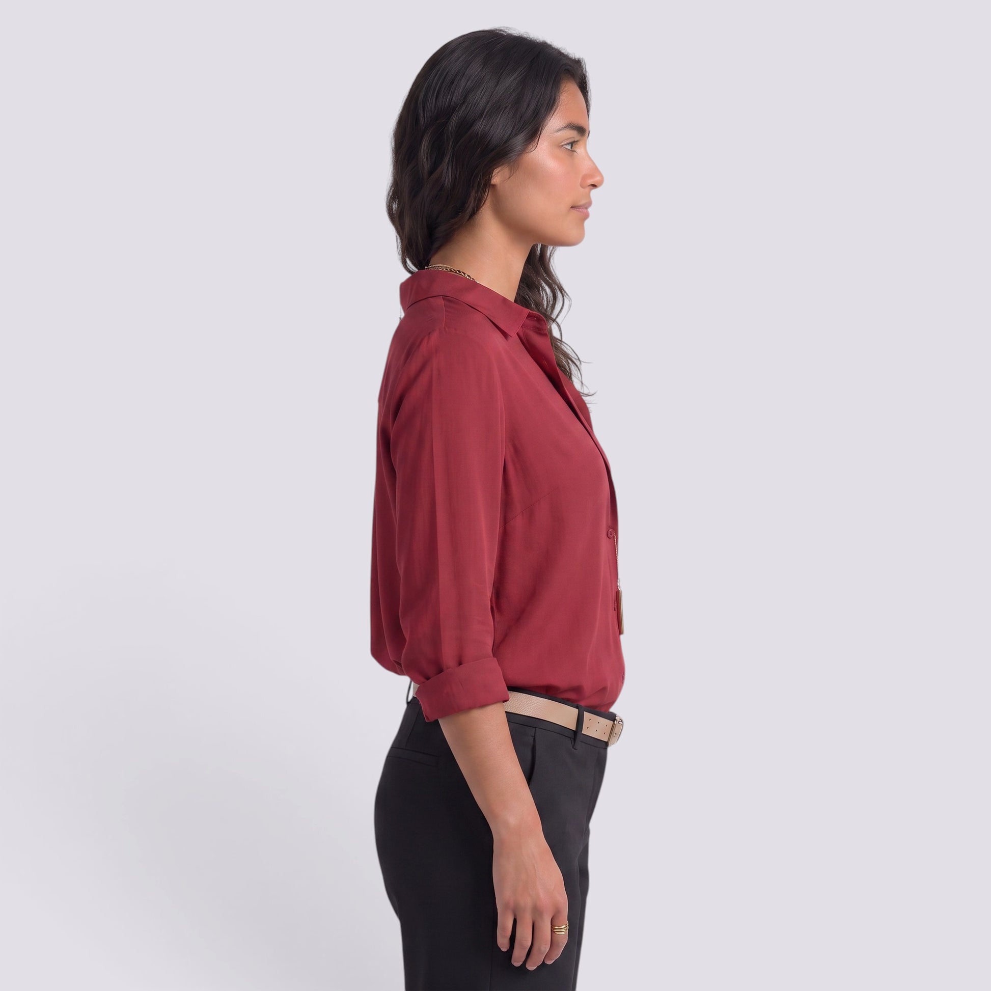 Camisa Mujer Manga Larga Escote V Botonada