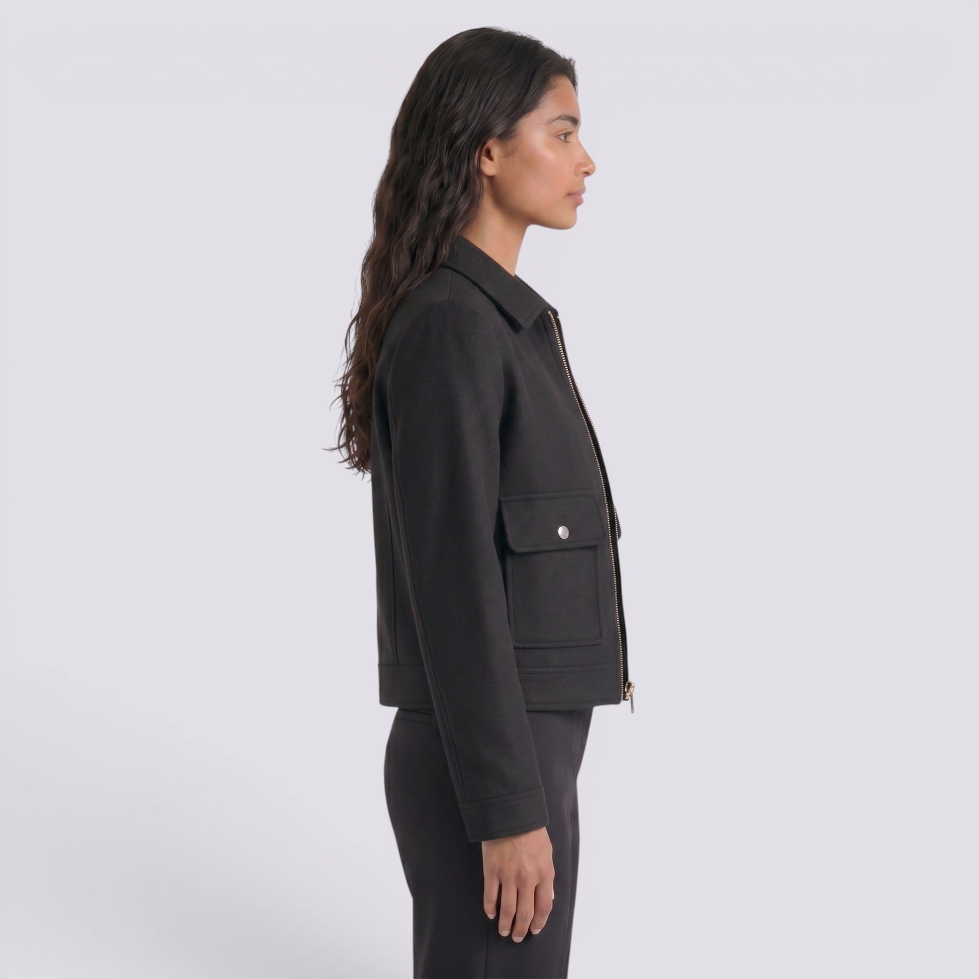 Chaqueta Mujer Corta con Cremallera Frontal