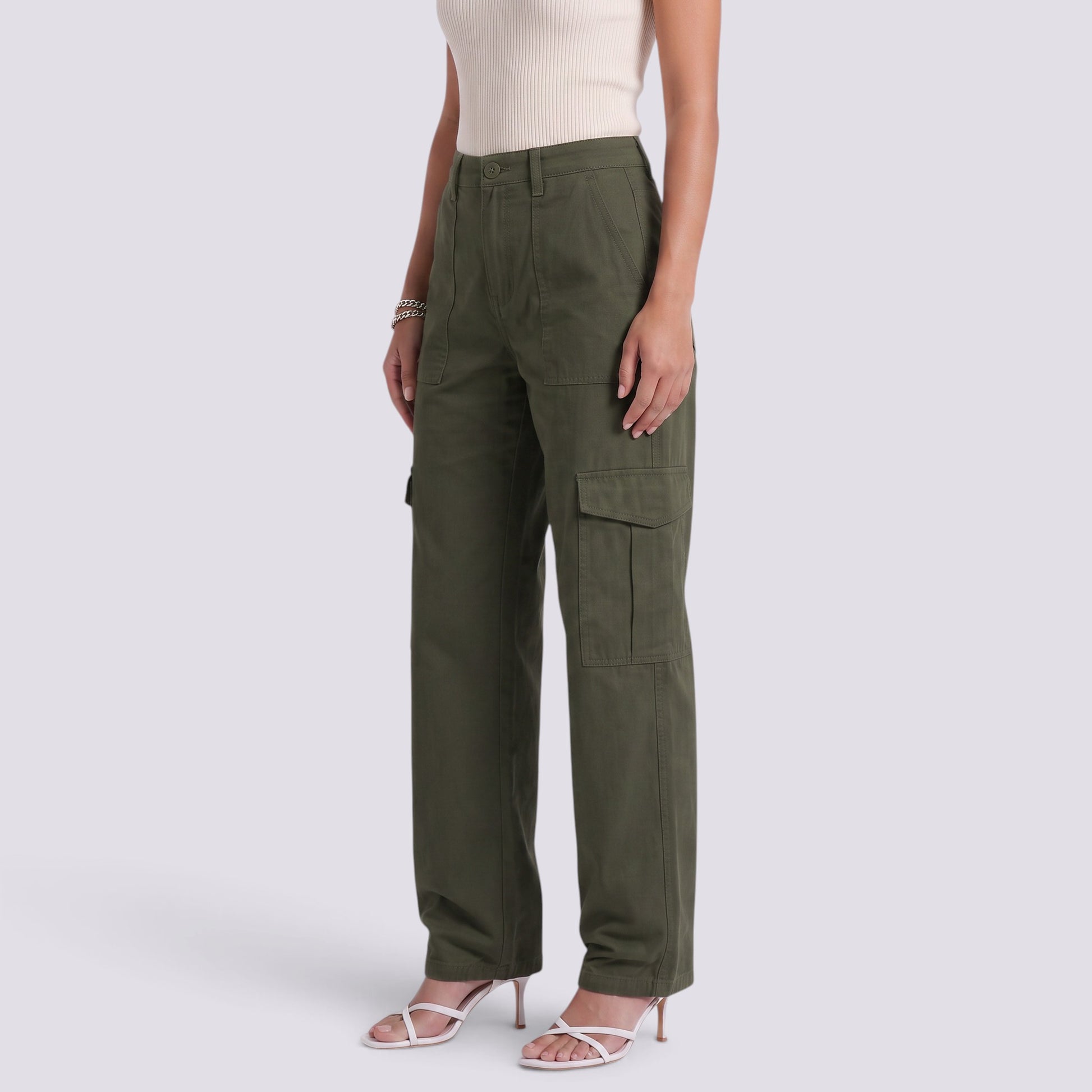 Pantalones Cargo Mujer Tiro Alto Multibolsillos