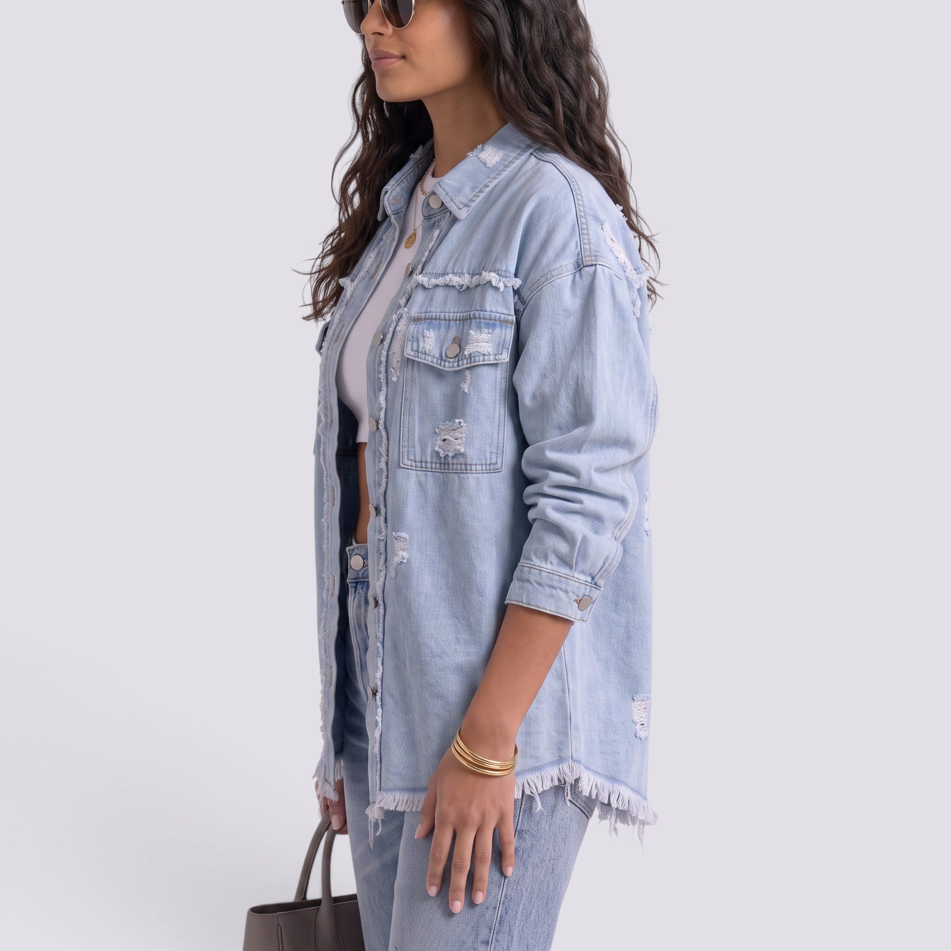 Chaqueta Vaquera Mujer Efecto Rota Deshilachada