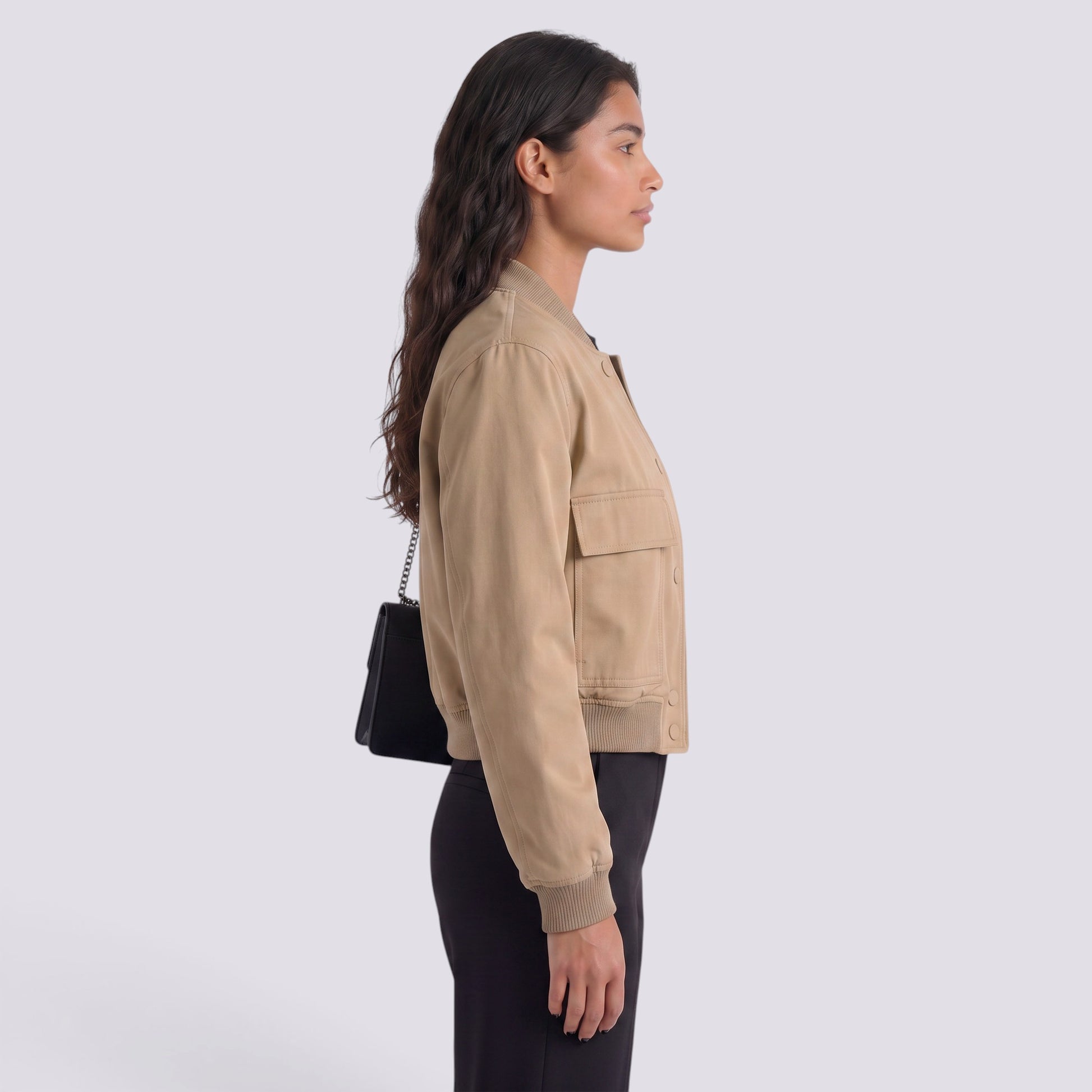 Chaqueta Mujer Cuello Alto Bolsillos Grandes