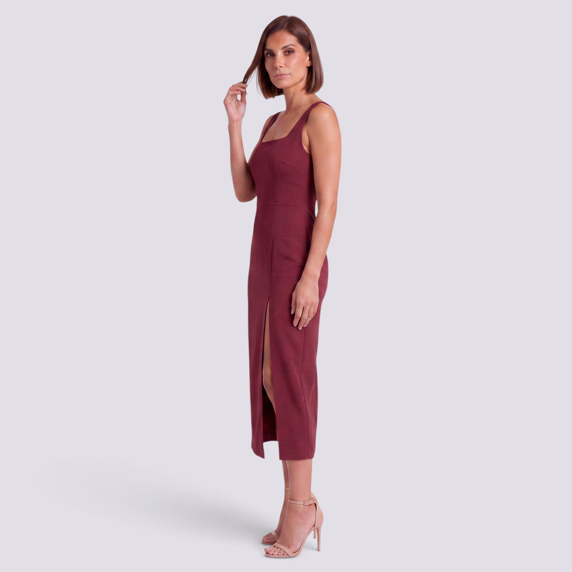 Vestido Mujer Elegante Sin Mangas Cintura Alta Abertura