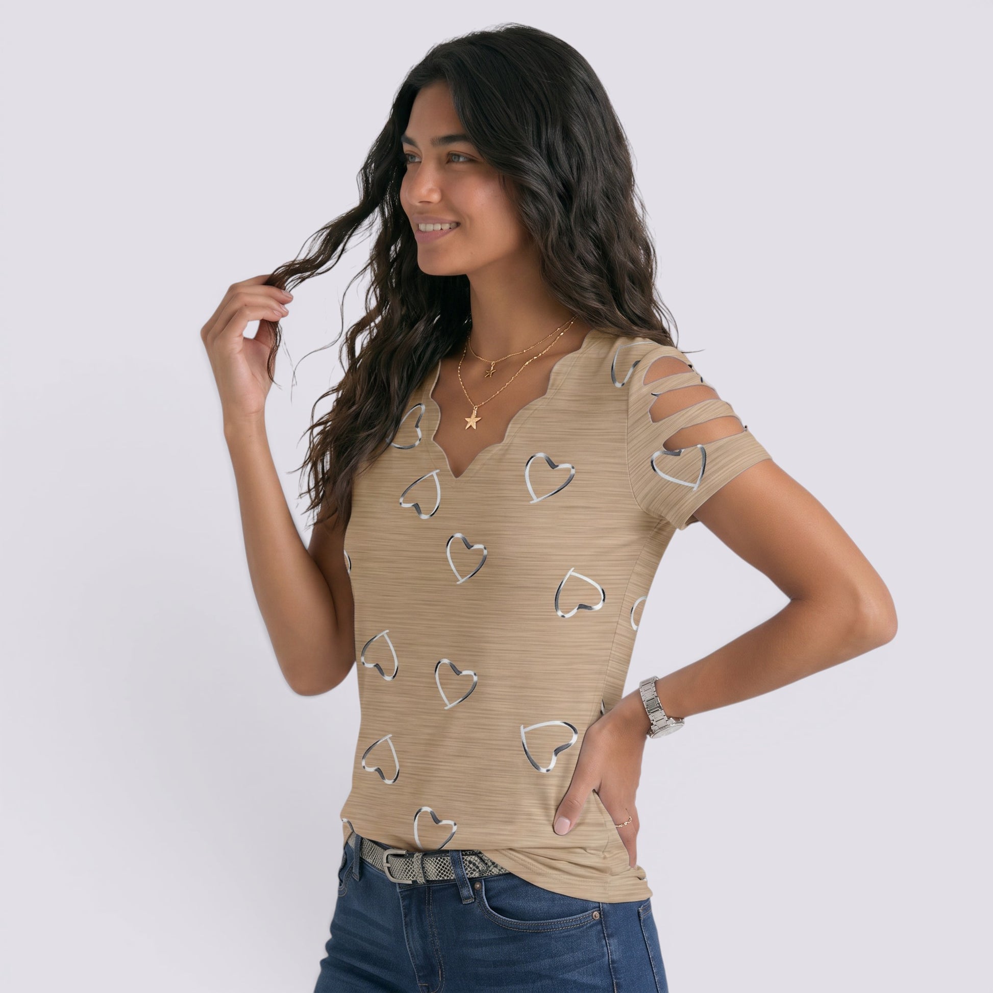 Camiseta Mujer Hombros Descubiertos Corazones