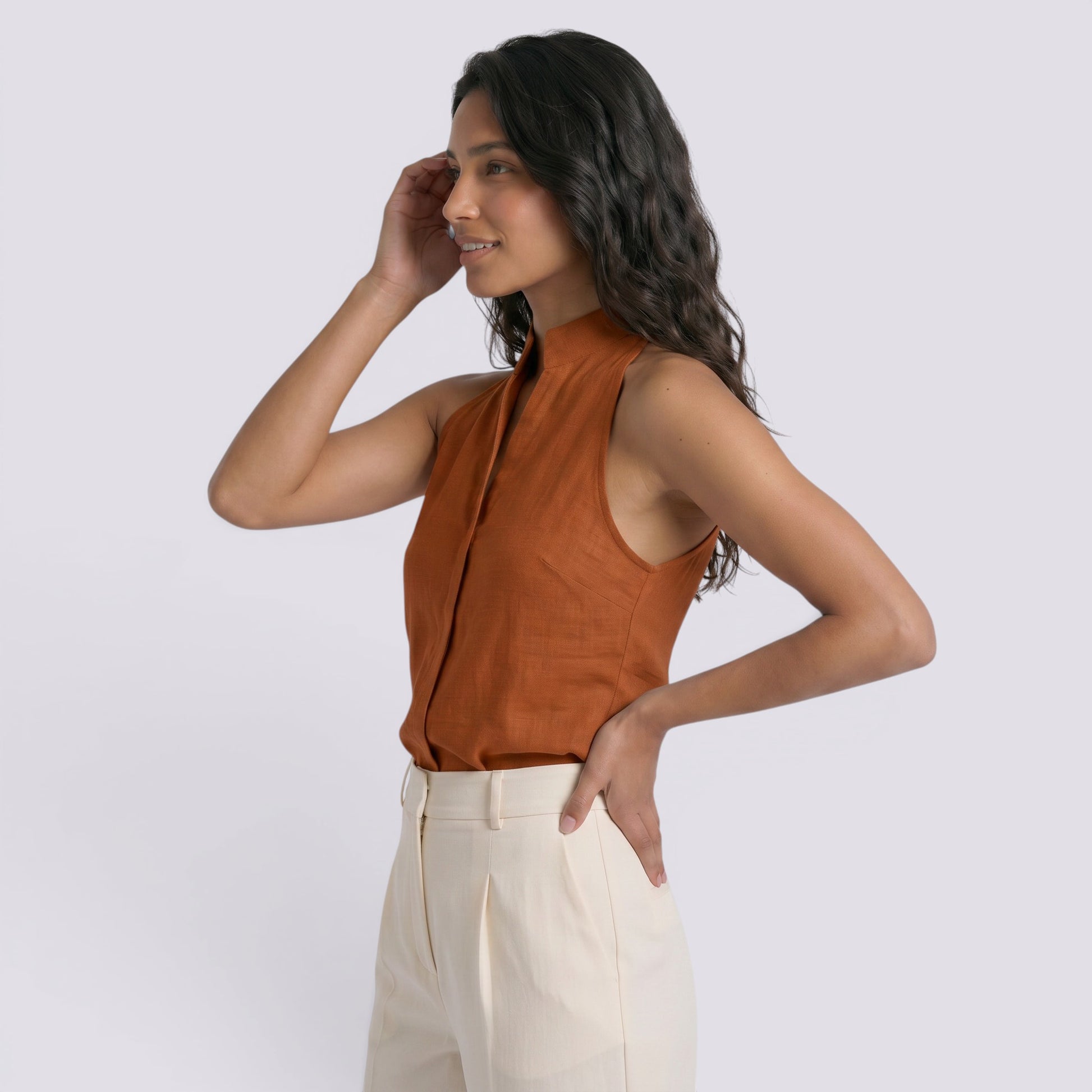 Camiseta Sin Mangas Mujer Cuello Alto Elegante