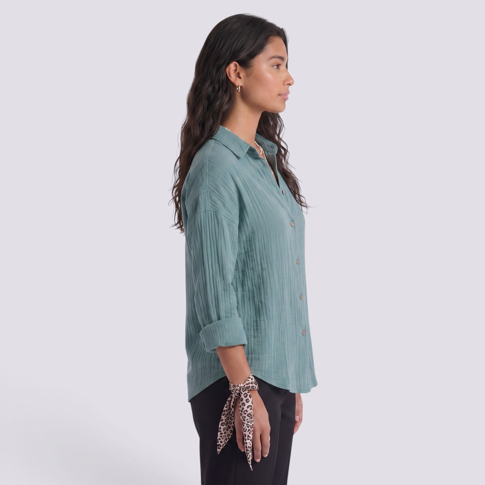Camisa Mujer Plisada Cuello Solapa