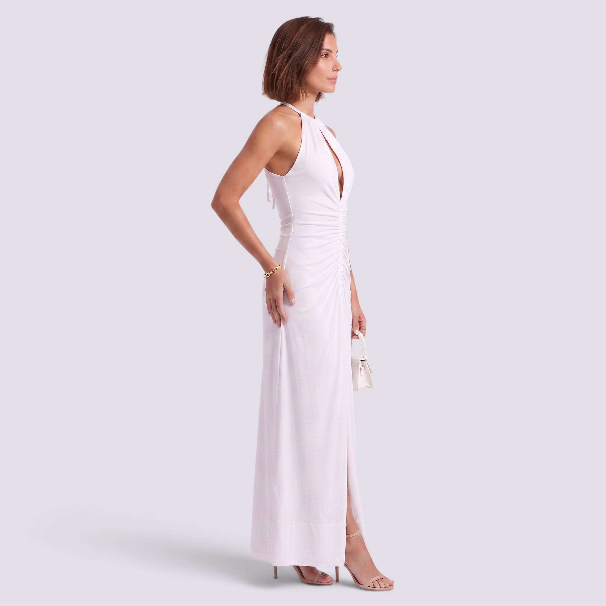 Vestido Largo Plisado Mujer Talle Alto