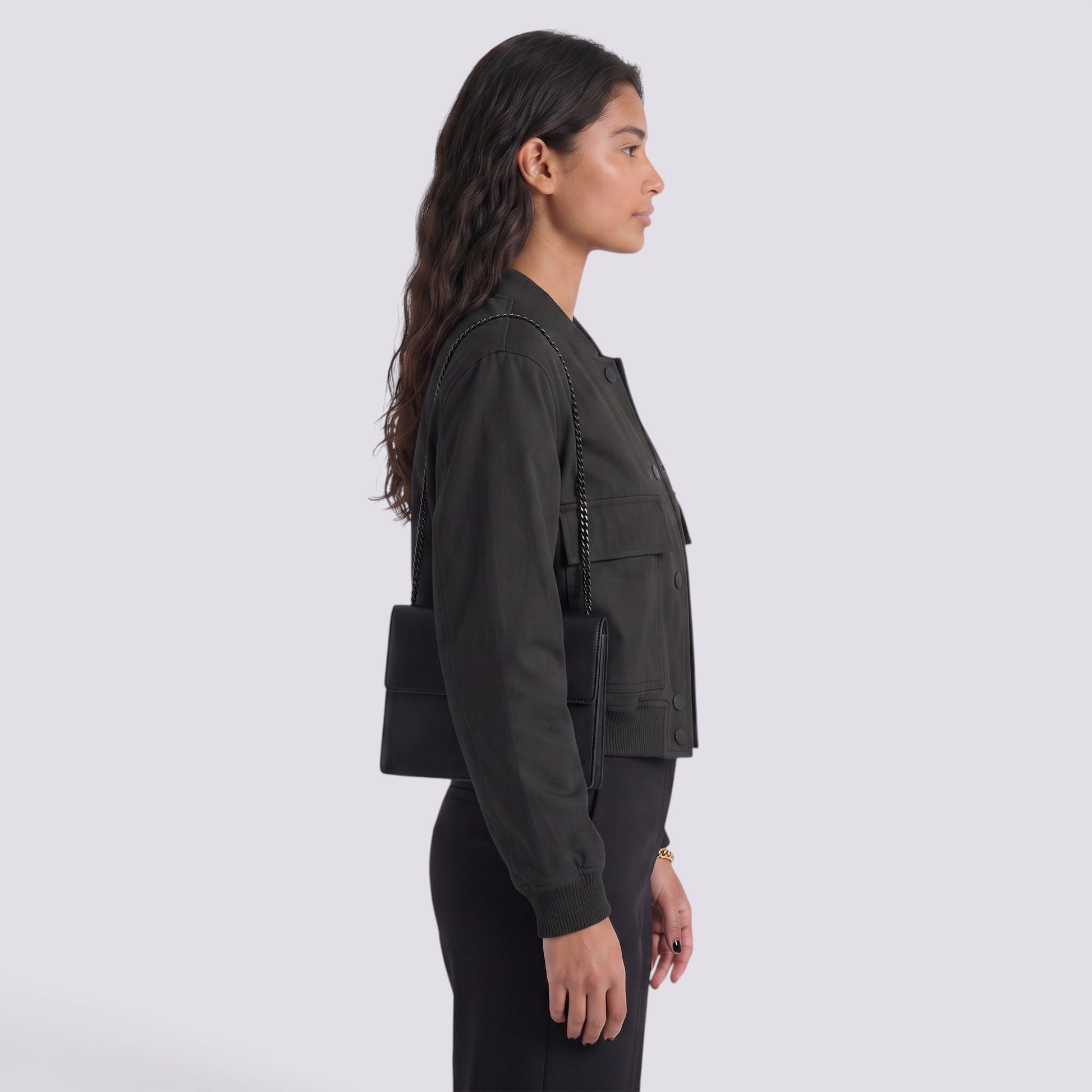 Chaqueta Mujer Cuello Alto Bolsillos Grandes