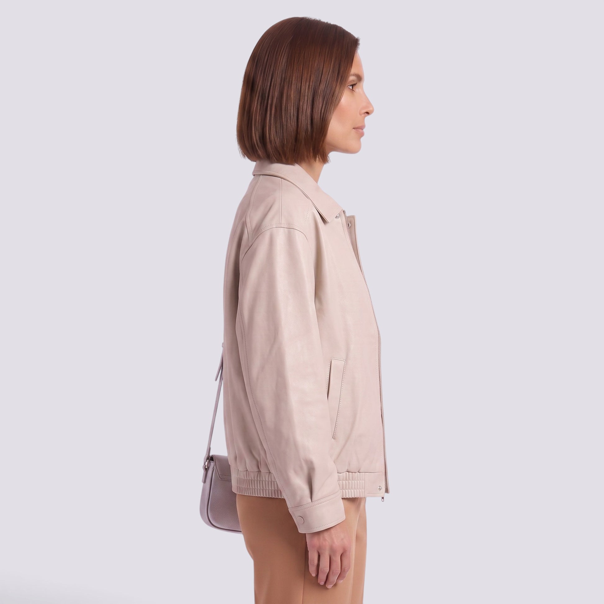 Chaqueta Mujer Oversize con Solapa Cuero Estilo Retro