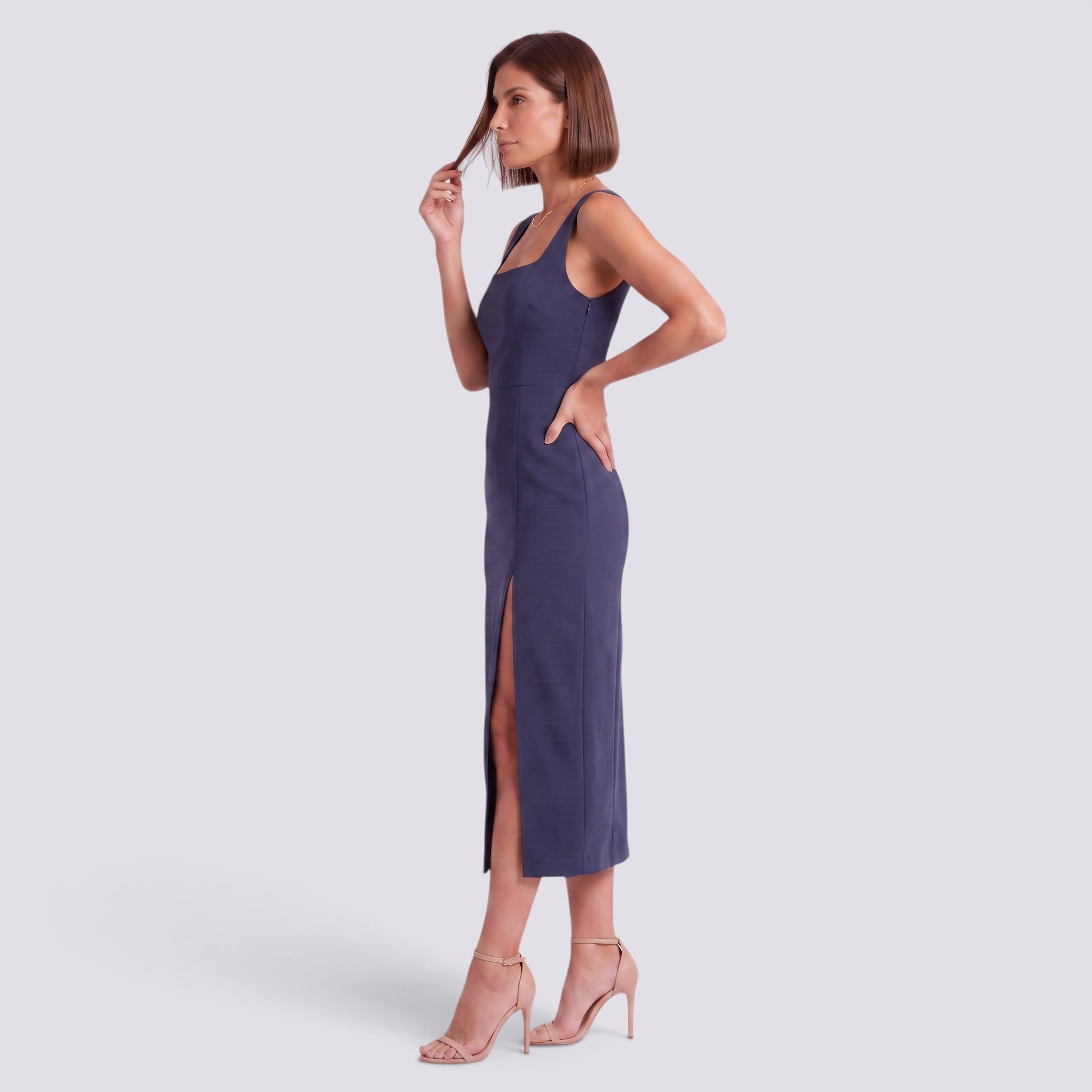 Vestido Mujer Elegante Sin Mangas Cintura Alta Abertura