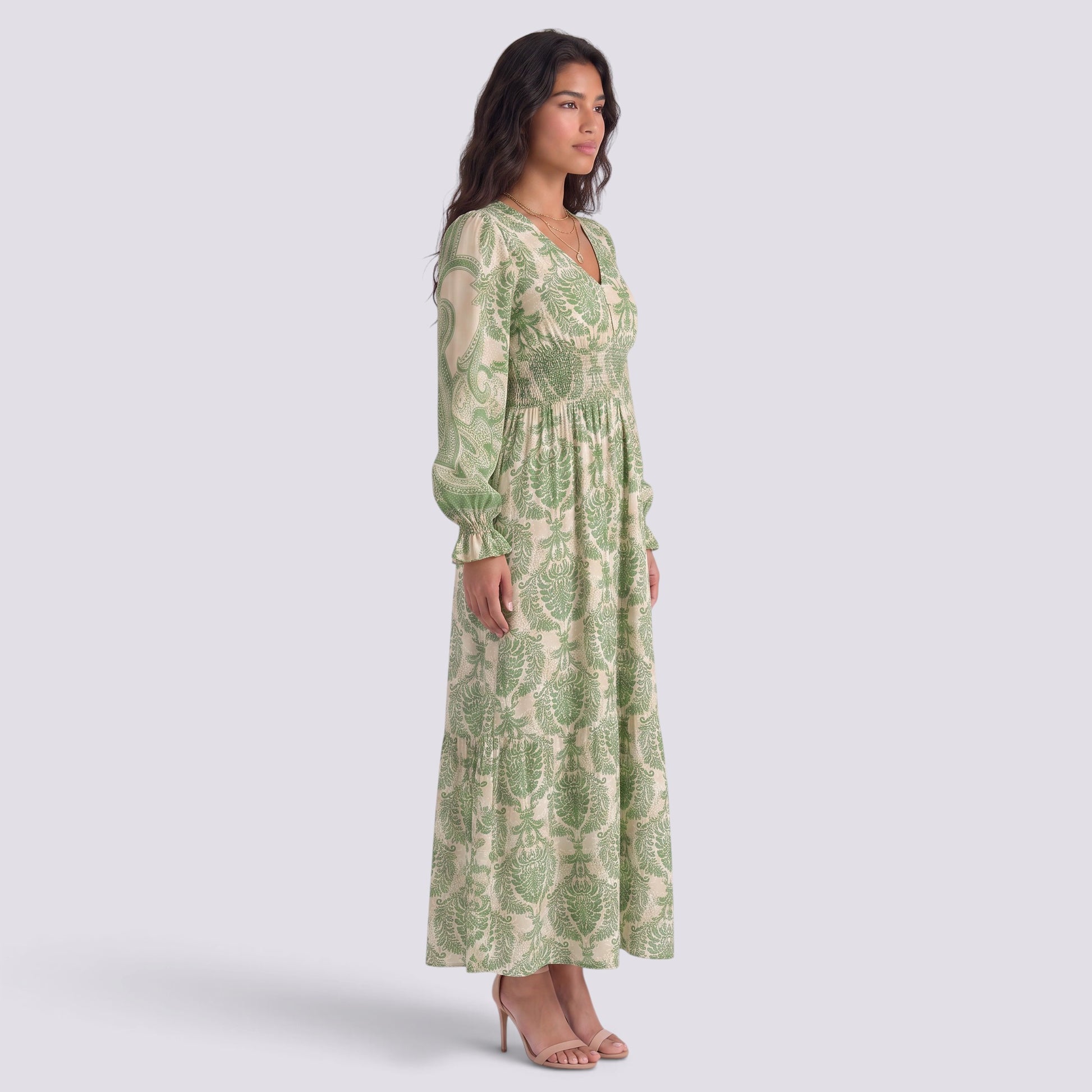 Vestido Estampado Mujer Manga Larga Escote V