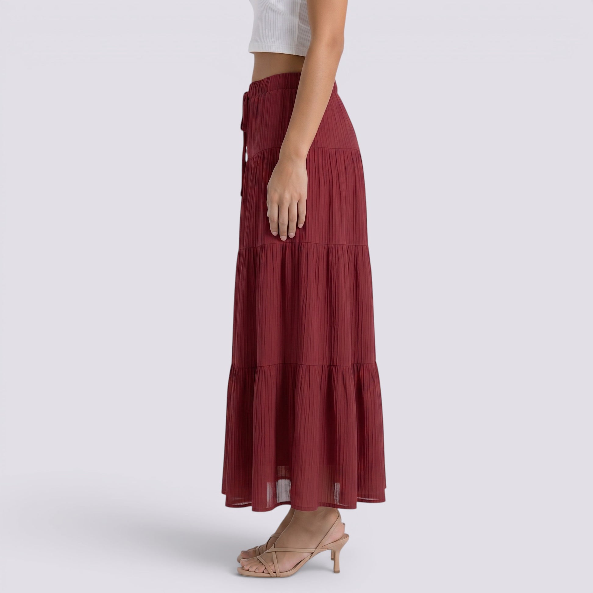 Falda Midi Mujer Cintura Alta Elegante Verano