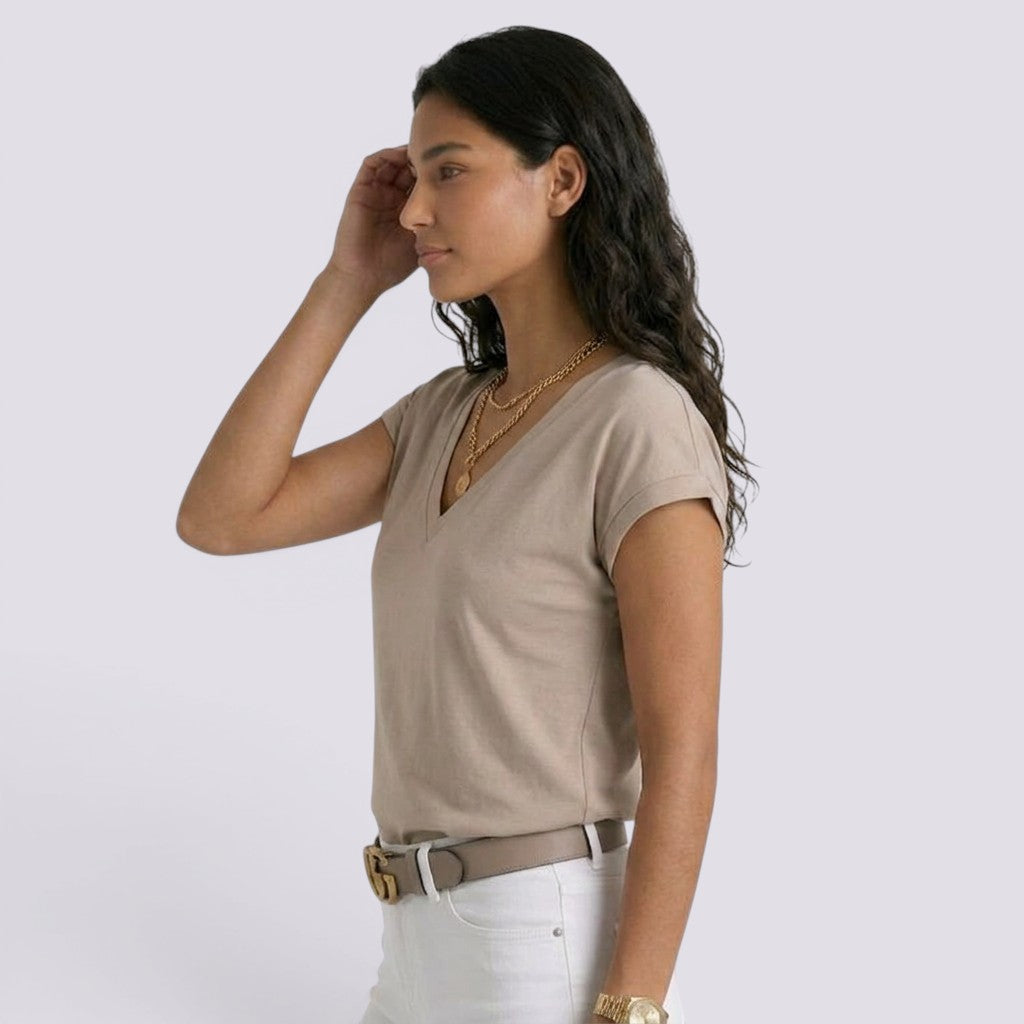 Camiseta Mujer Cuello V Blanca