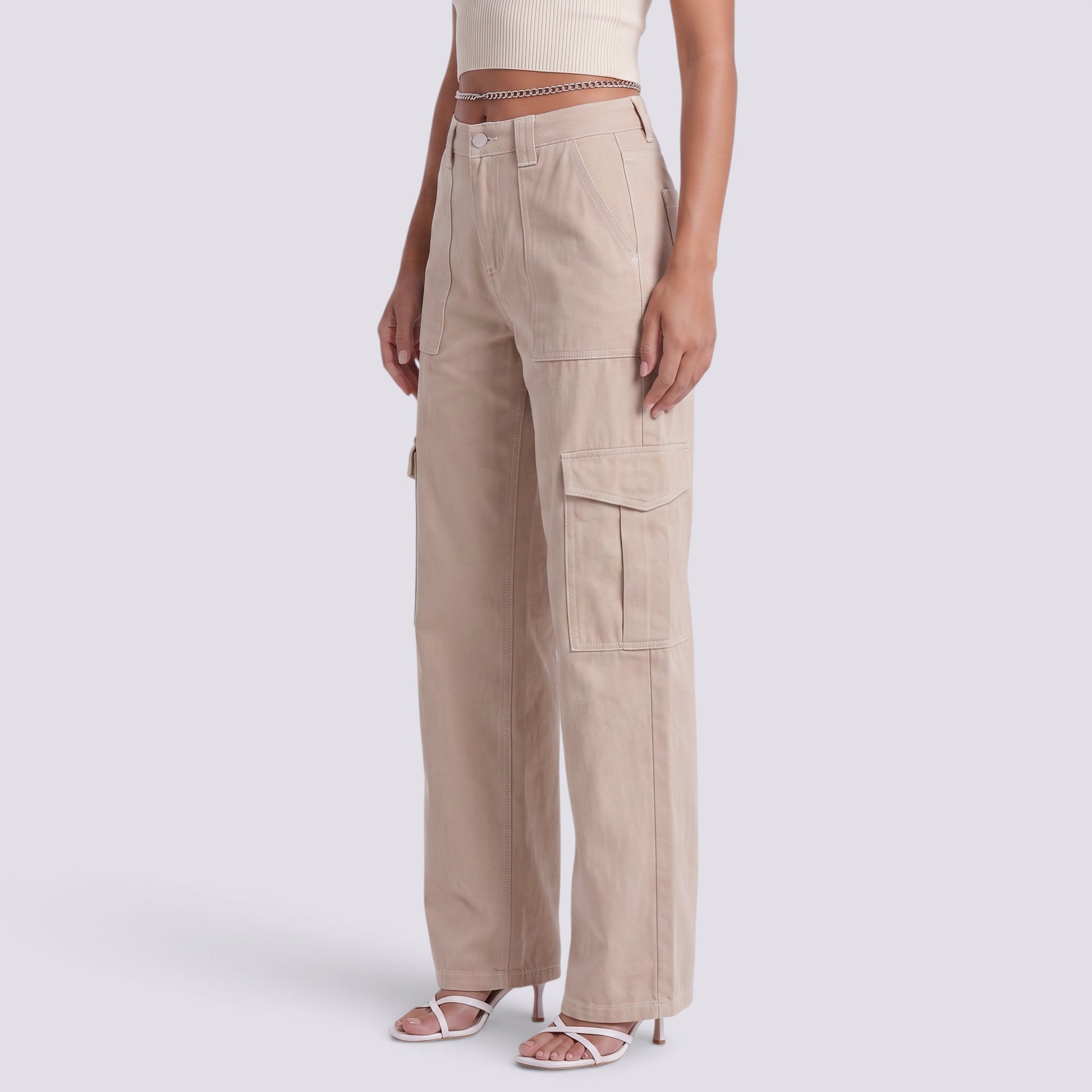 Pantalones Cargo Mujer Tiro Alto Multibolsillos
