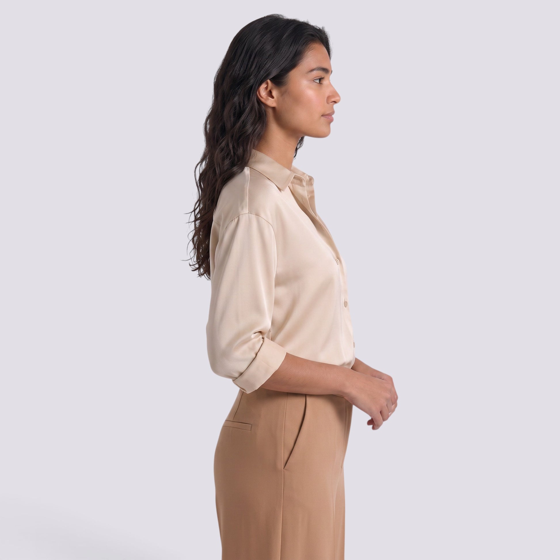 Camisa Satinada Mujer Manga Larga