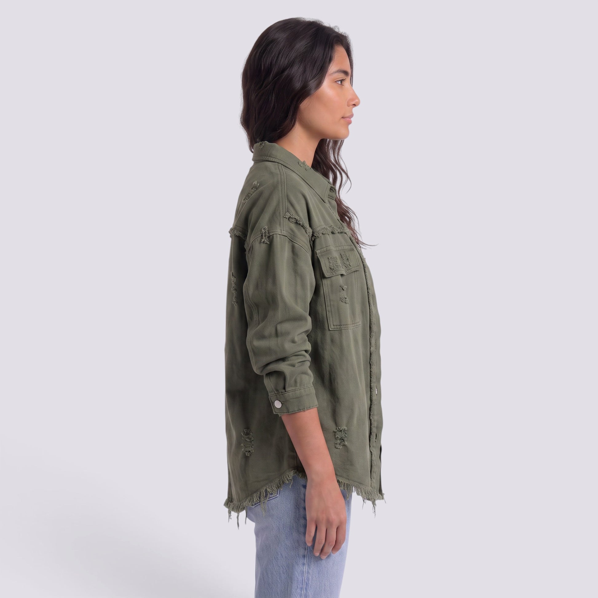 Chaqueta Vaquera Mujer Efecto Rota Deshilachada