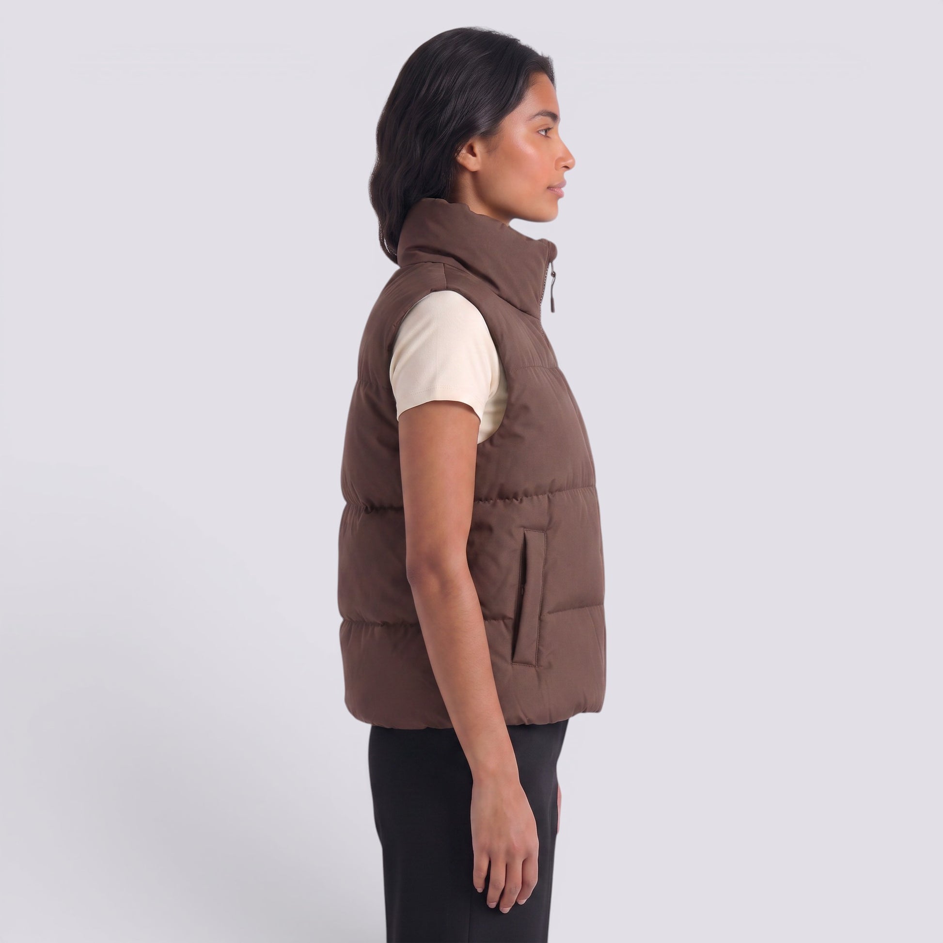 Chaleco Acolchado Corto Mujer Cuello Alto